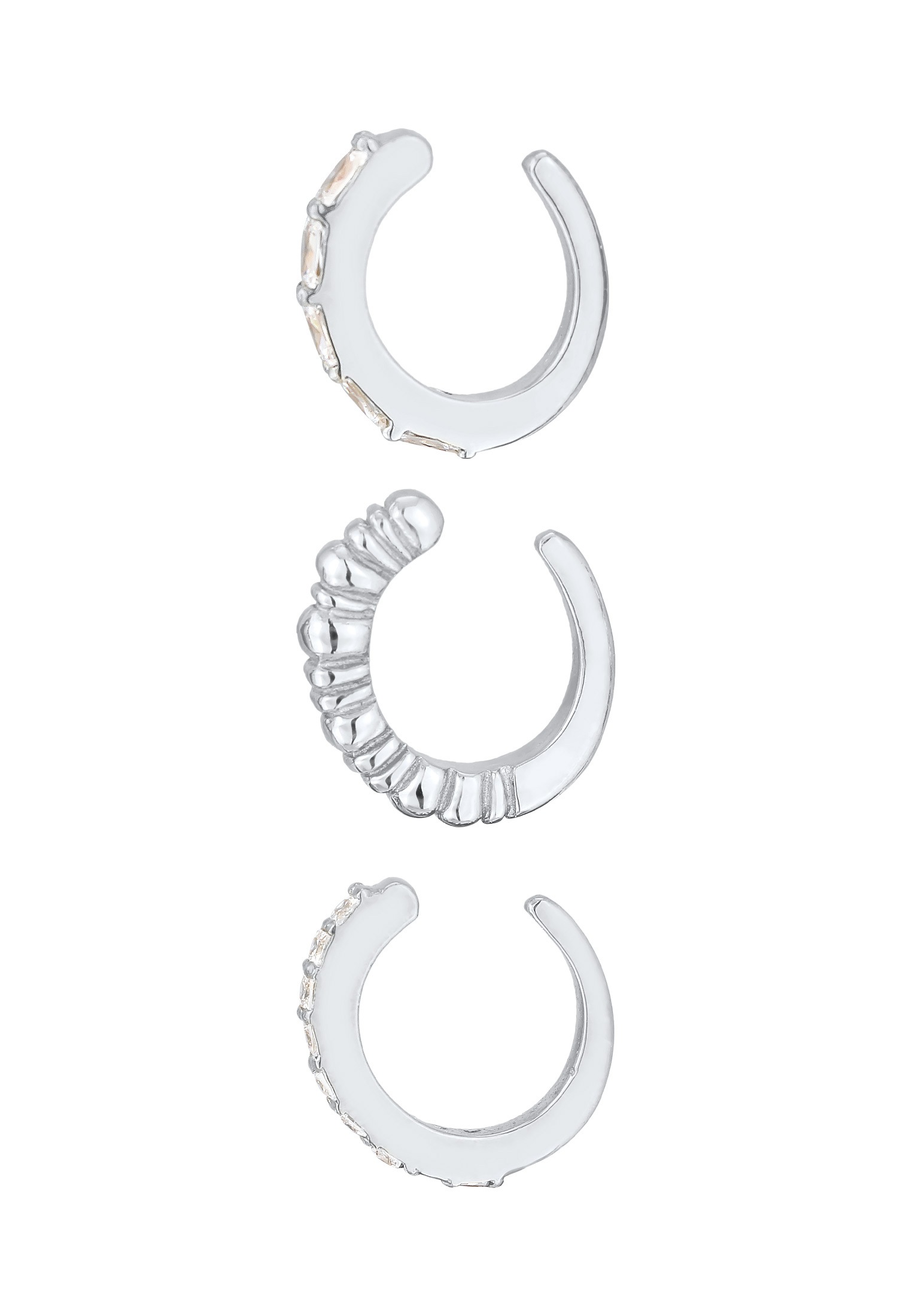 Elli Premium Paar Ohrklemmen »Ohrringe Earcuff Geo Zirkonia Riffel 3er Set 925 Silber«