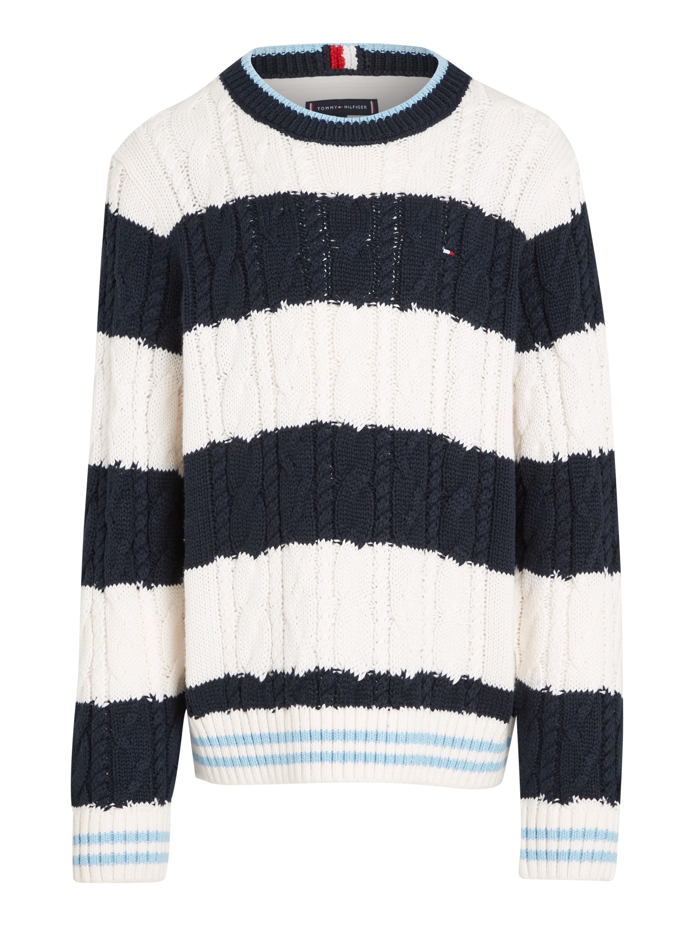 Tommy Hilfiger Strickpullover »COLORBLOCK CABLE REGULAR SWEATER«, Kinder bis 16 Jahre mit Logostickerei