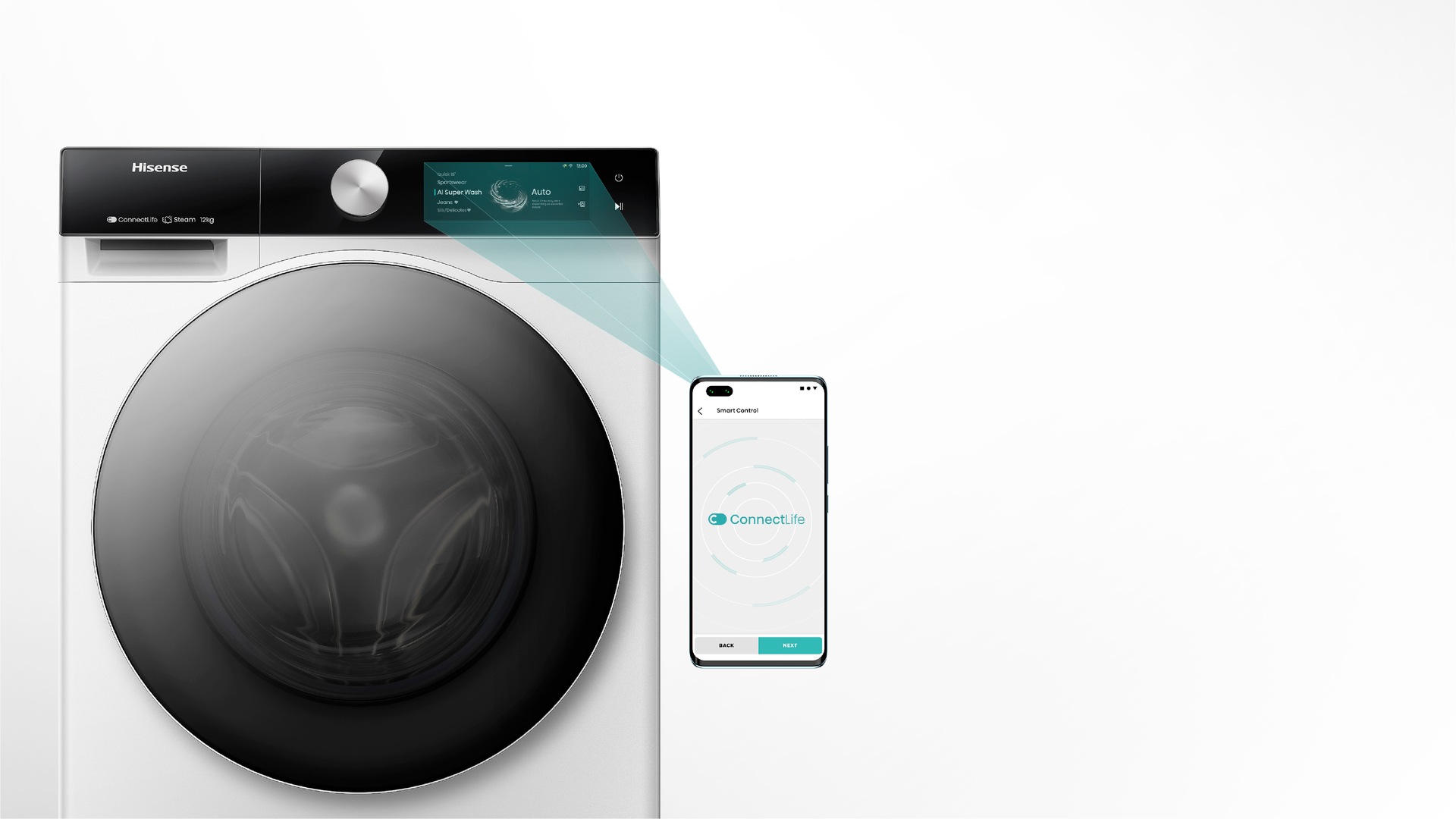 Hisense Waschmaschine »WF7S1247BW«, 12 kg, 1400 U/min, Dynamisches TFT-Touch-Display