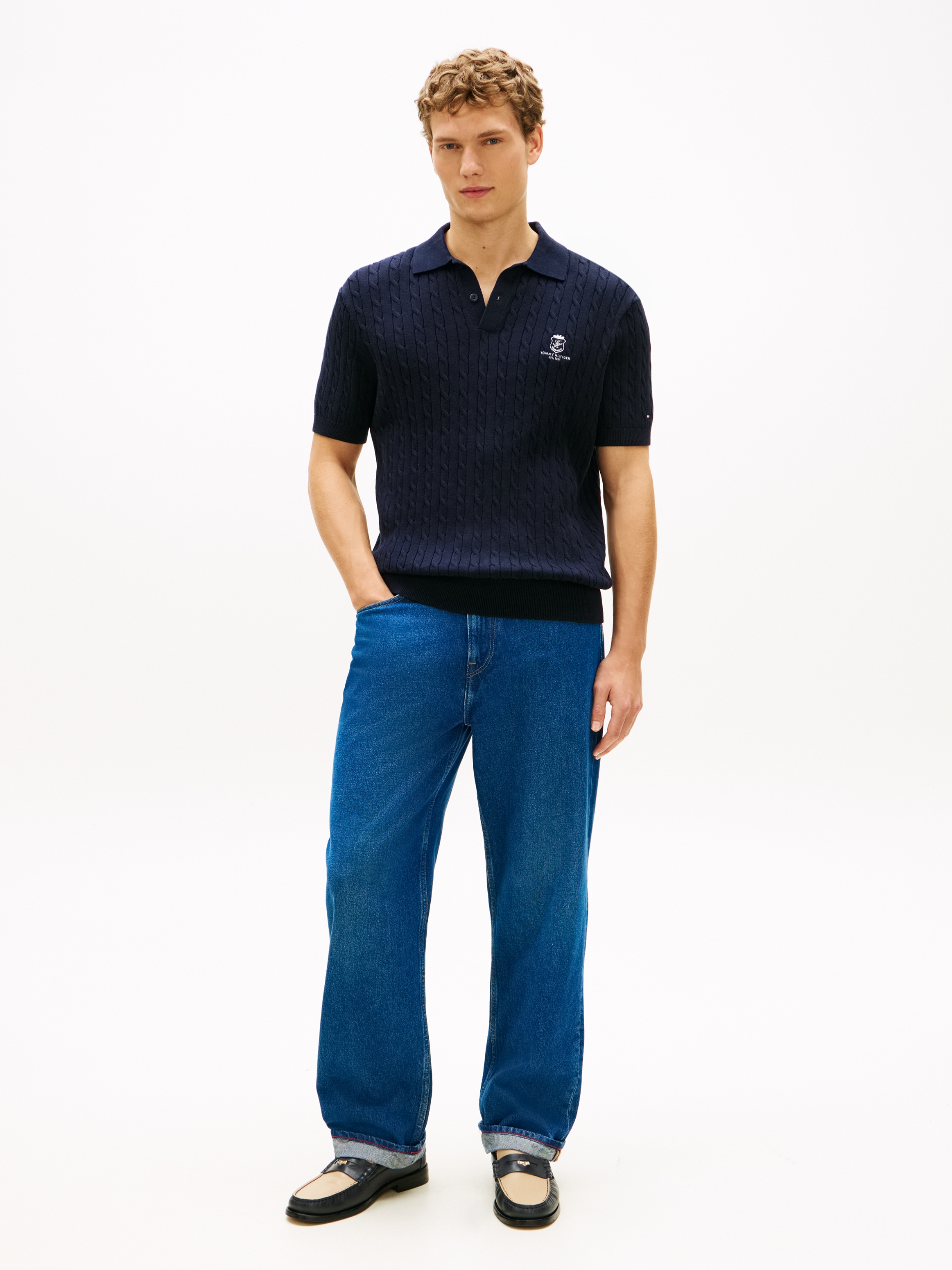 Tommy Hilfiger Poloshirt »CABLE SHORT SLEEVE POLO« regular fit, Zopfmuster