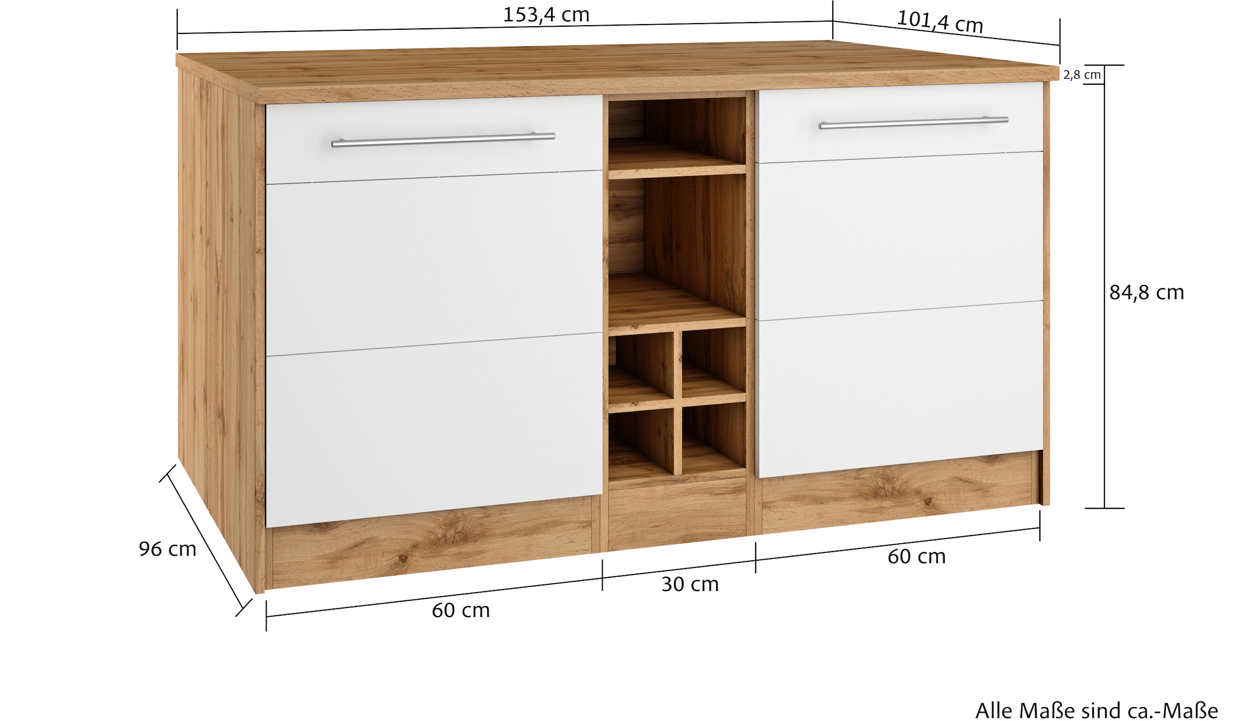 KOCHSTATION Kücheninsel »KS-Wien«, Breite 153 cm, MDF-Fronten, Flaschenregal