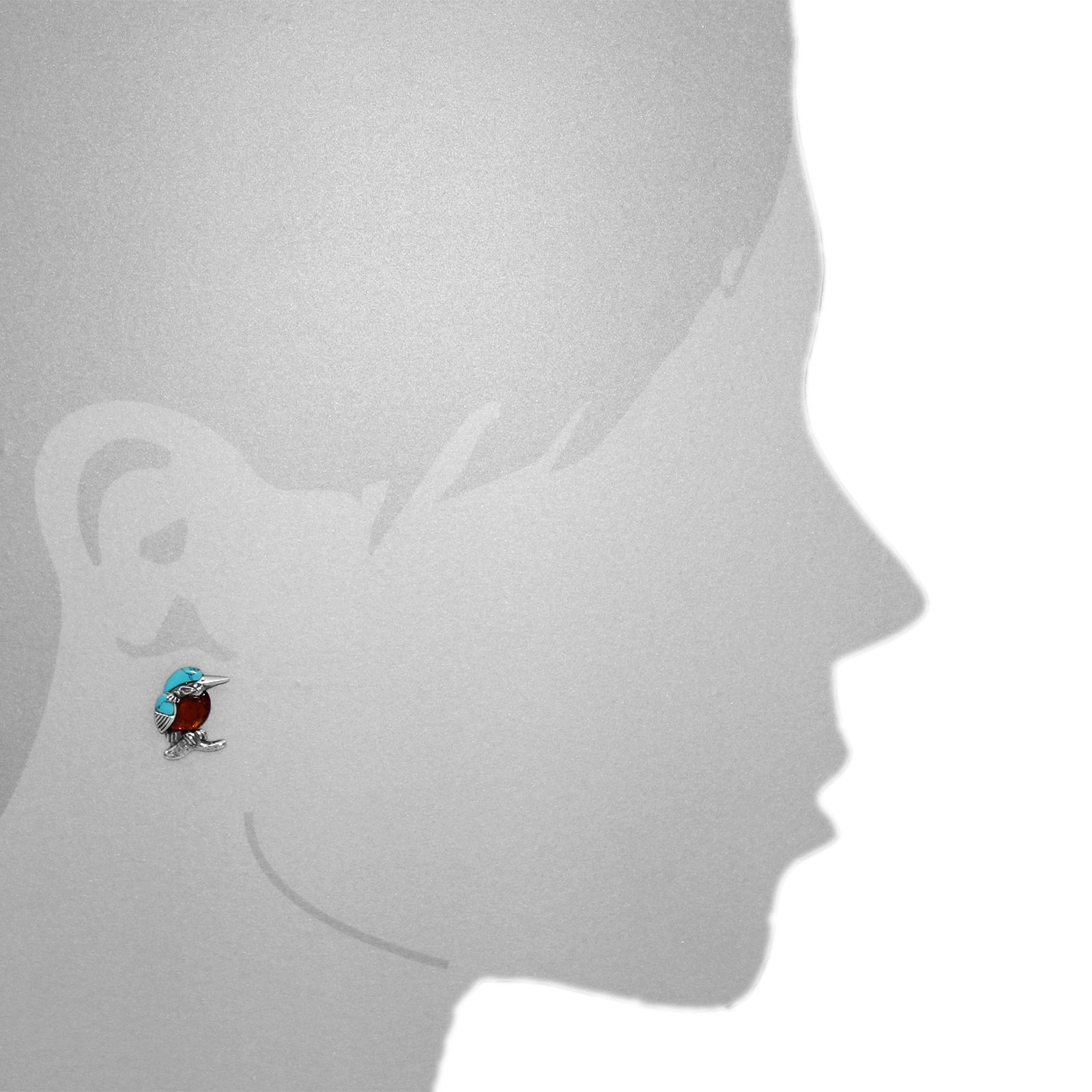 OSTSEE-SCHMUCK Paar Ohrstecker »- Vogel - Silber 925/000 - Bernstein/rek. Türkis«