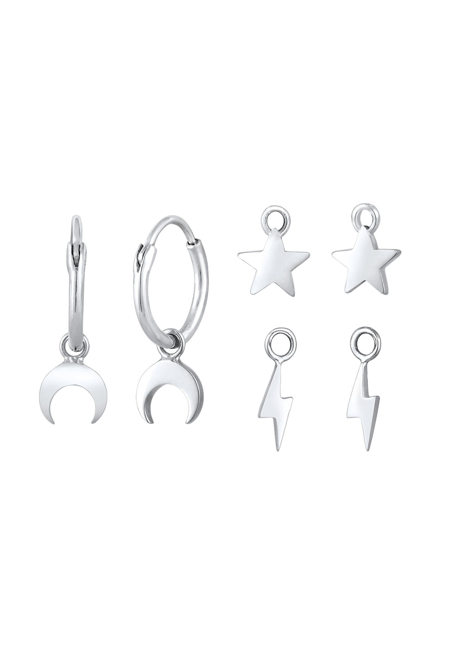 Elli Paar Creolen »Ohrringe Creolen 3-Set Hänger Mond Stern Blitz 925 Silber«