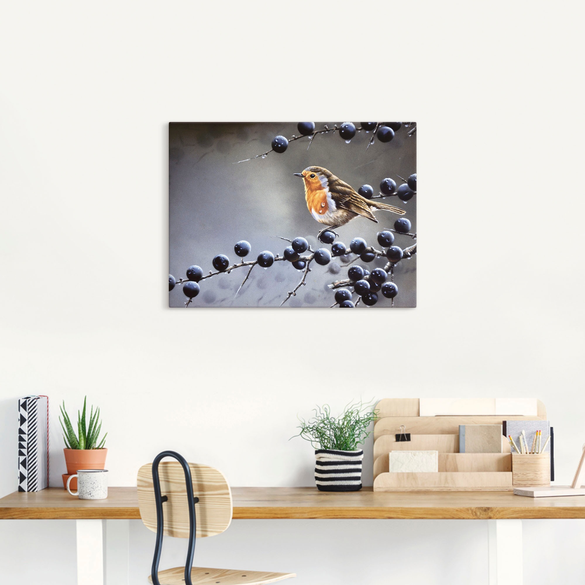 Artland Leinwandbild »Vogel im Beerenbaum«, Vögel, (1 St.), auf Keilrahmen gespannt
