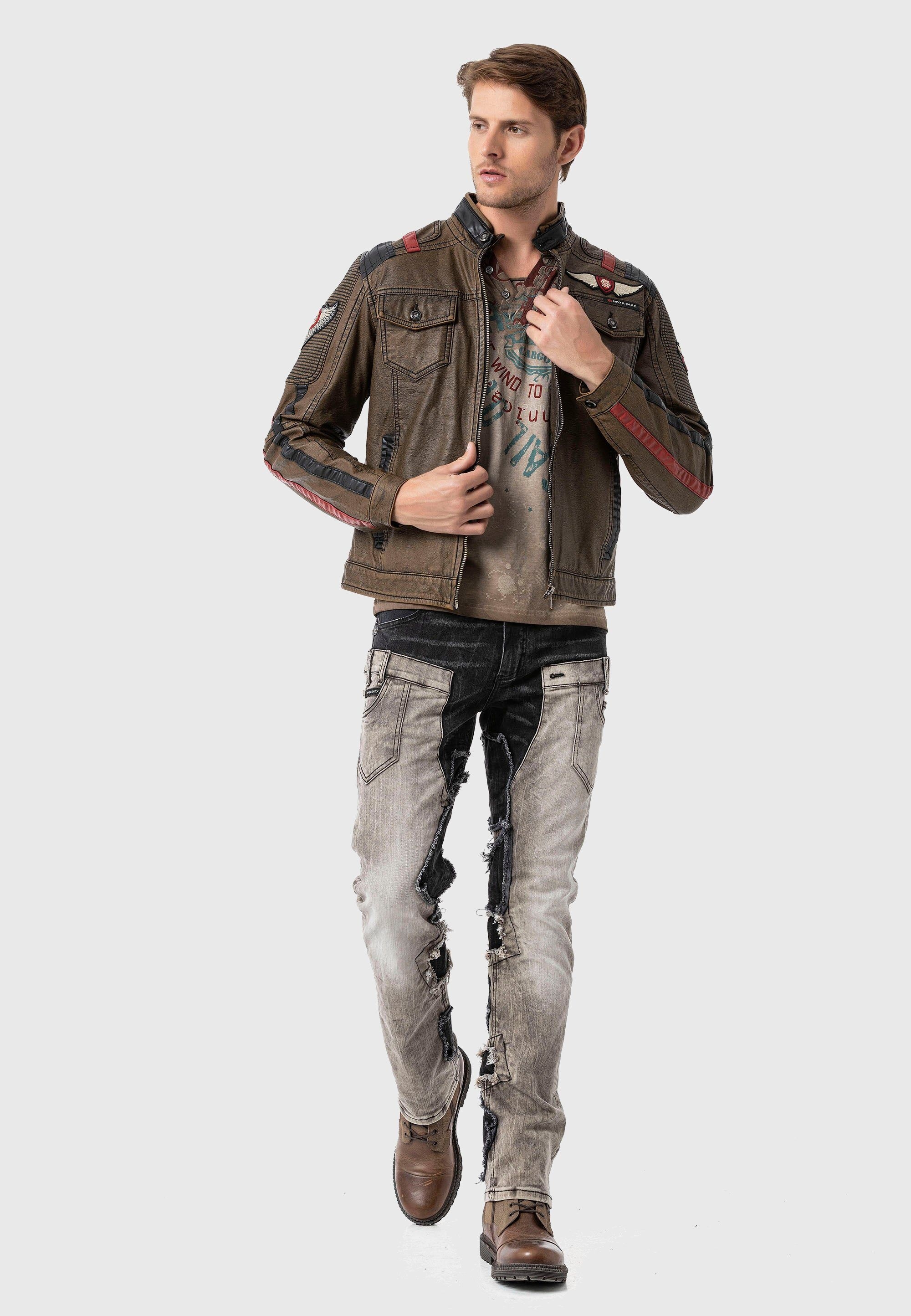 Cipo & Baxx Bikerjacke »Cipo & Baxx Jacke« ohne Kapuze im Biker-Look