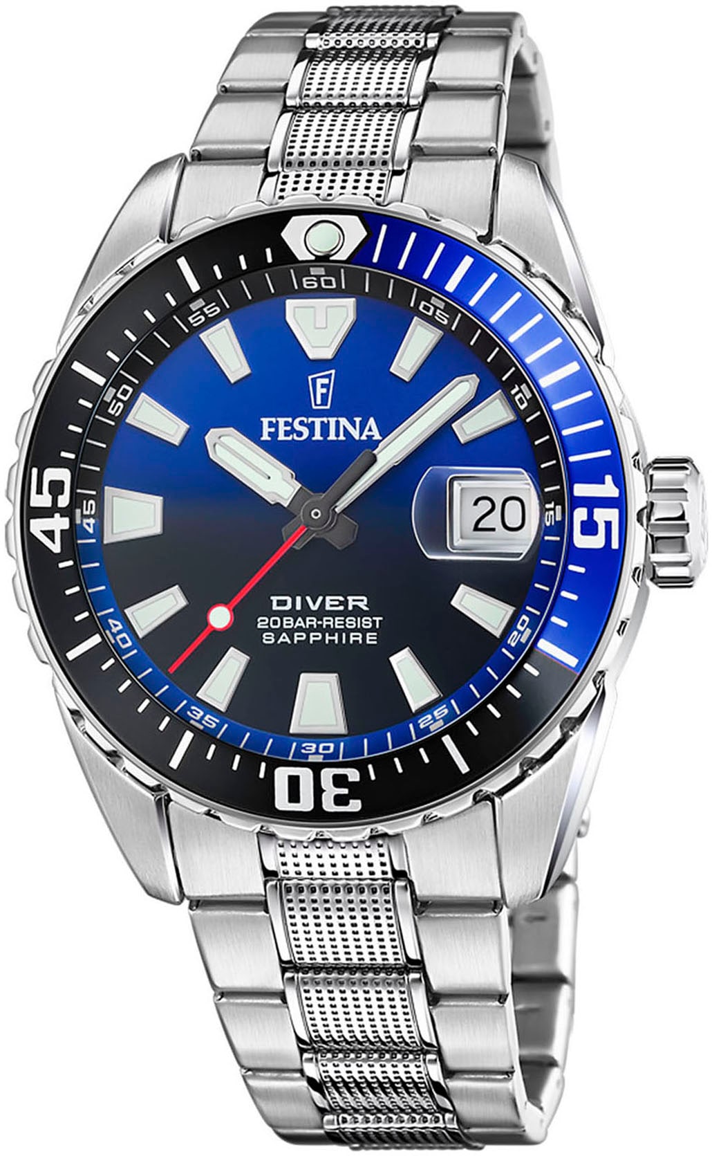 Festina Taucheruhr »The Originals/Diver«, Armbanduhr,Quarzuhr,Herrenuhr,bis 20 bar wasserdicht, Edelstahlarmband