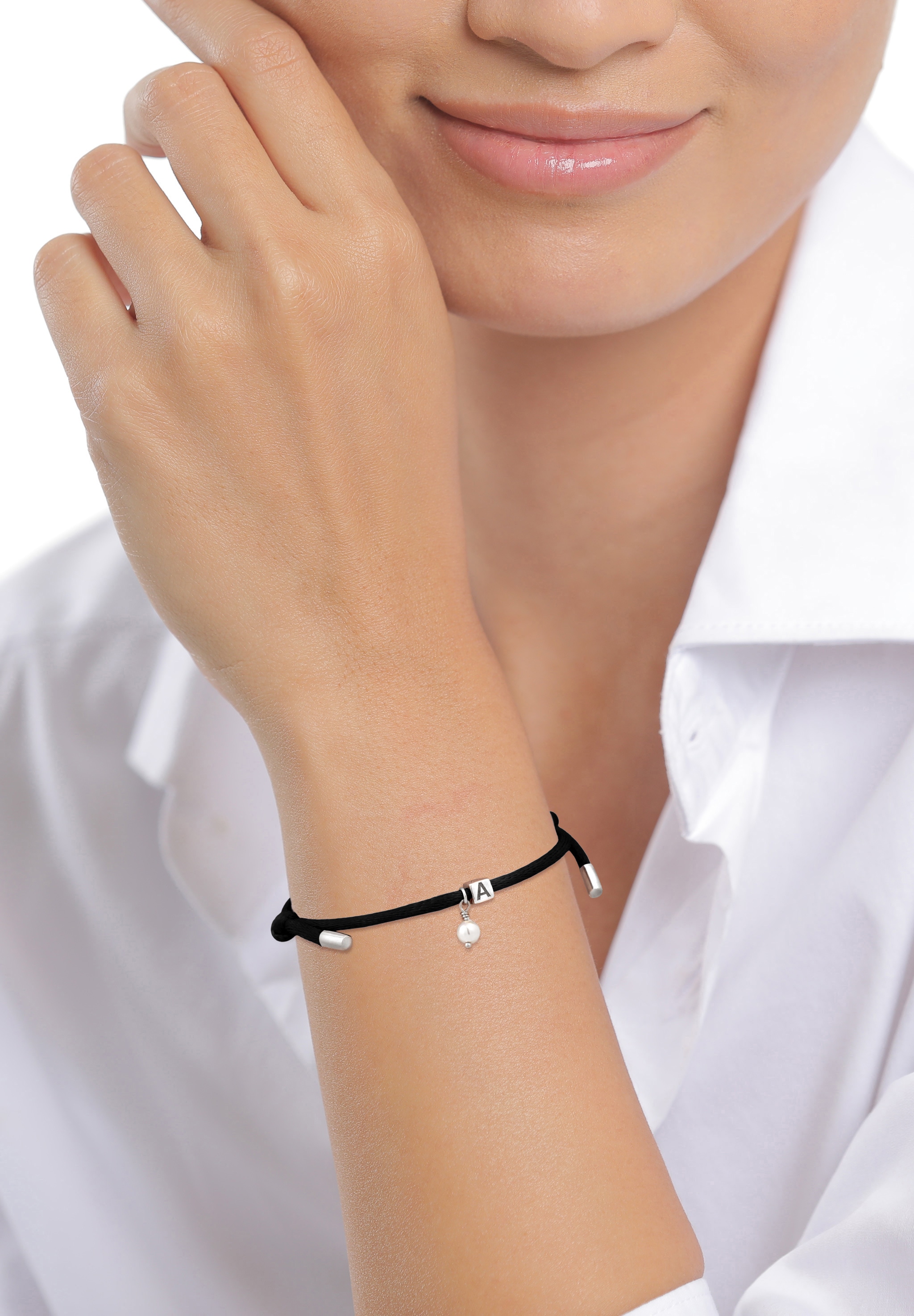 Elli Armkette »Armband Lettering Swarovski(R) Perle White 925 Sterling Silber vergoldet«