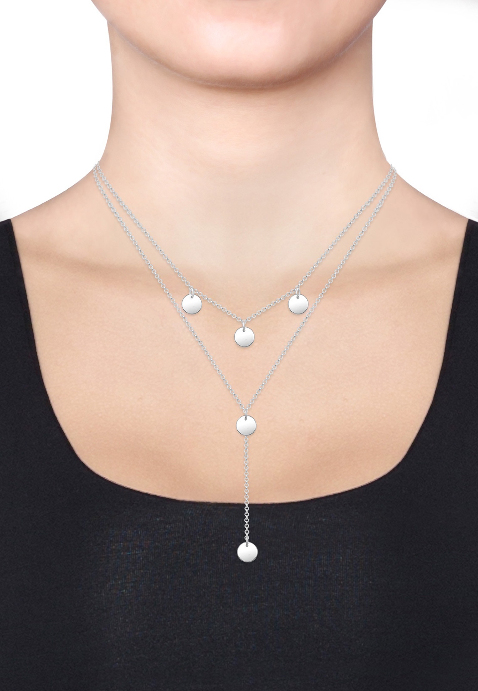 Elli Y-Kette »Halskette Y-Kette Geo Layer Kreis Plättchen 925 Silber«