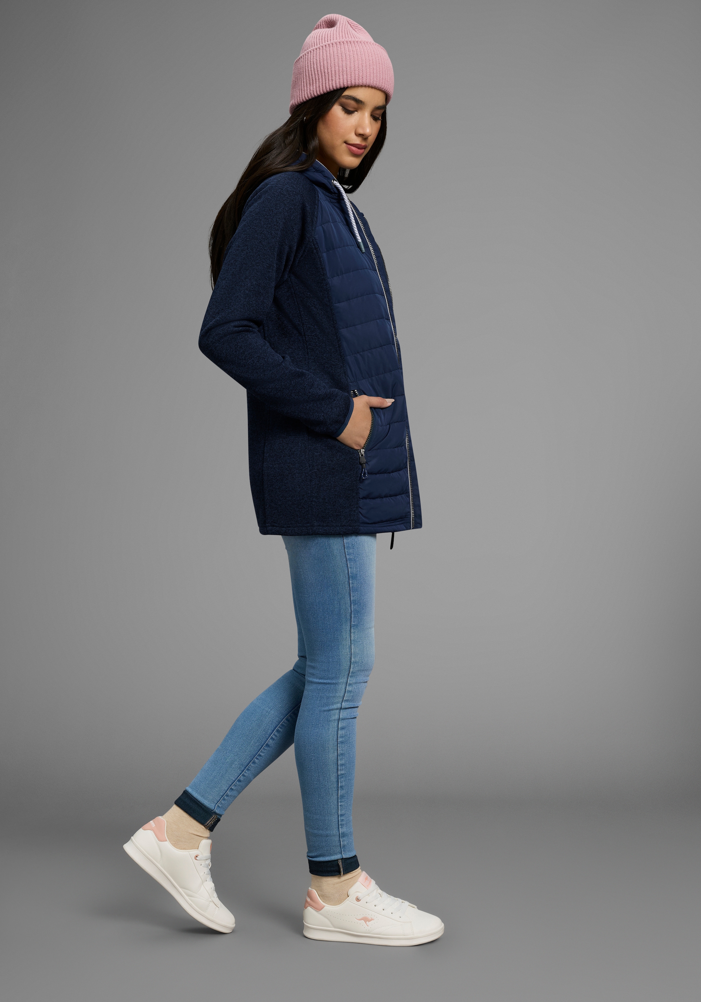 Polarino Strickfleecejacke, mit Kapuze, Leichte Hybridjacke für den Übergang