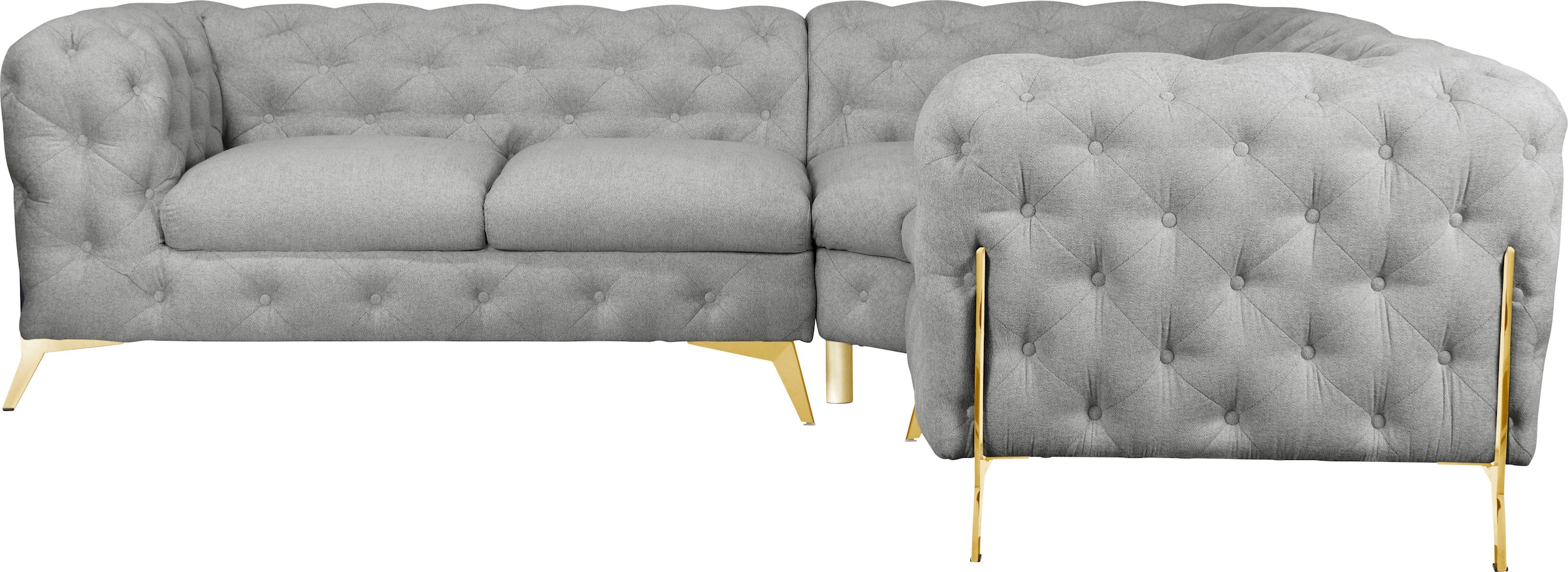 Leonique Chesterfield-Sofa »Amaury L-Form«, moderne Chersterfield-Optik, Breite 262 cm, Fußfarbe wählbar
