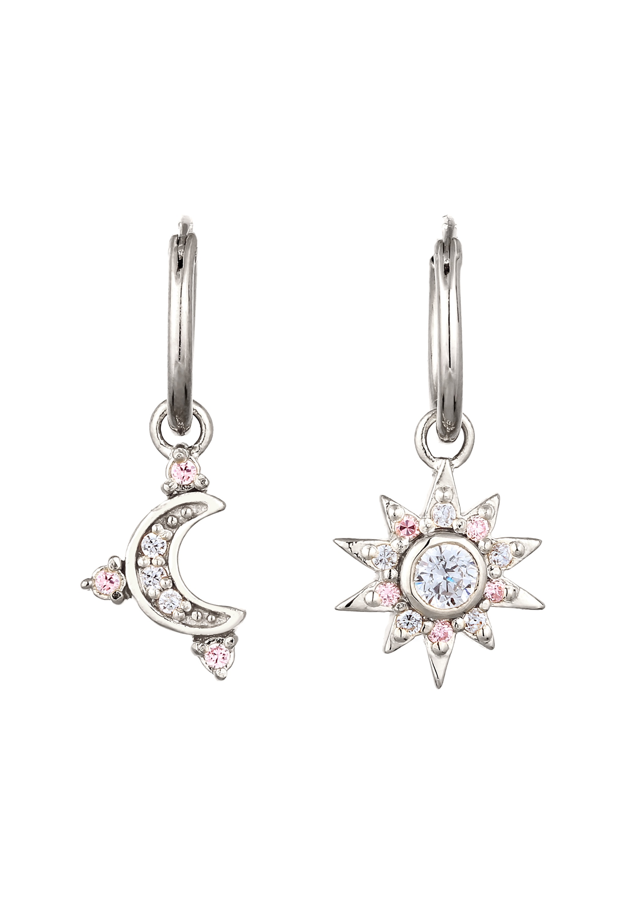 Elli Paar Creolen »Ohrringe Creole Mond Sonne Zirkonia Weiß Rosa 925 Sterling Silber«