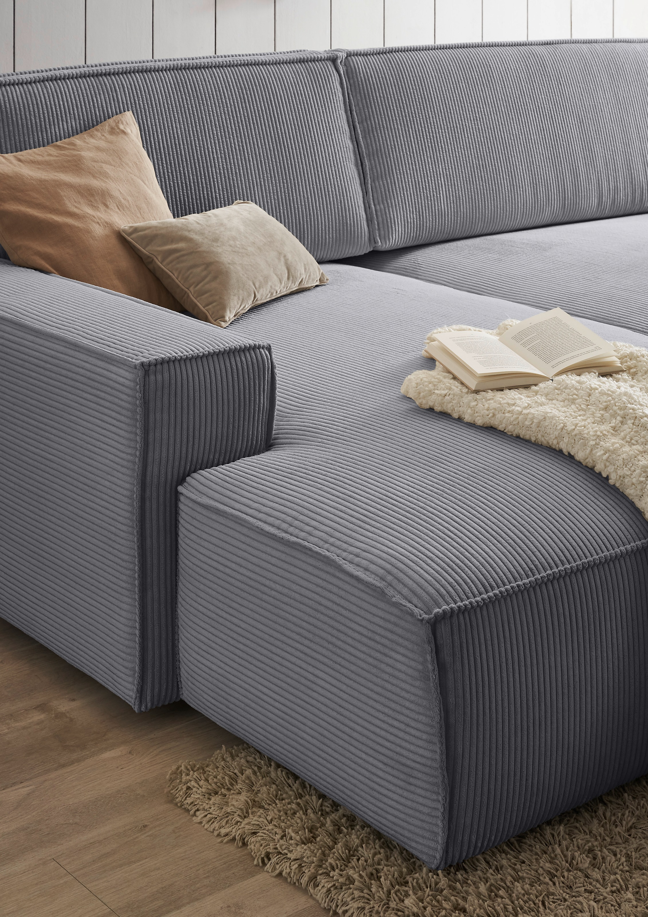 Home affaire Ecksofa »NEU: SHERWOODL XXL 284, Big-Sofa L-Form, tiefe Sitzfläche 95 cm, Cord,«, Leinenoptik, Recamiere rechts/links, auch als Schlafsofa stellbar