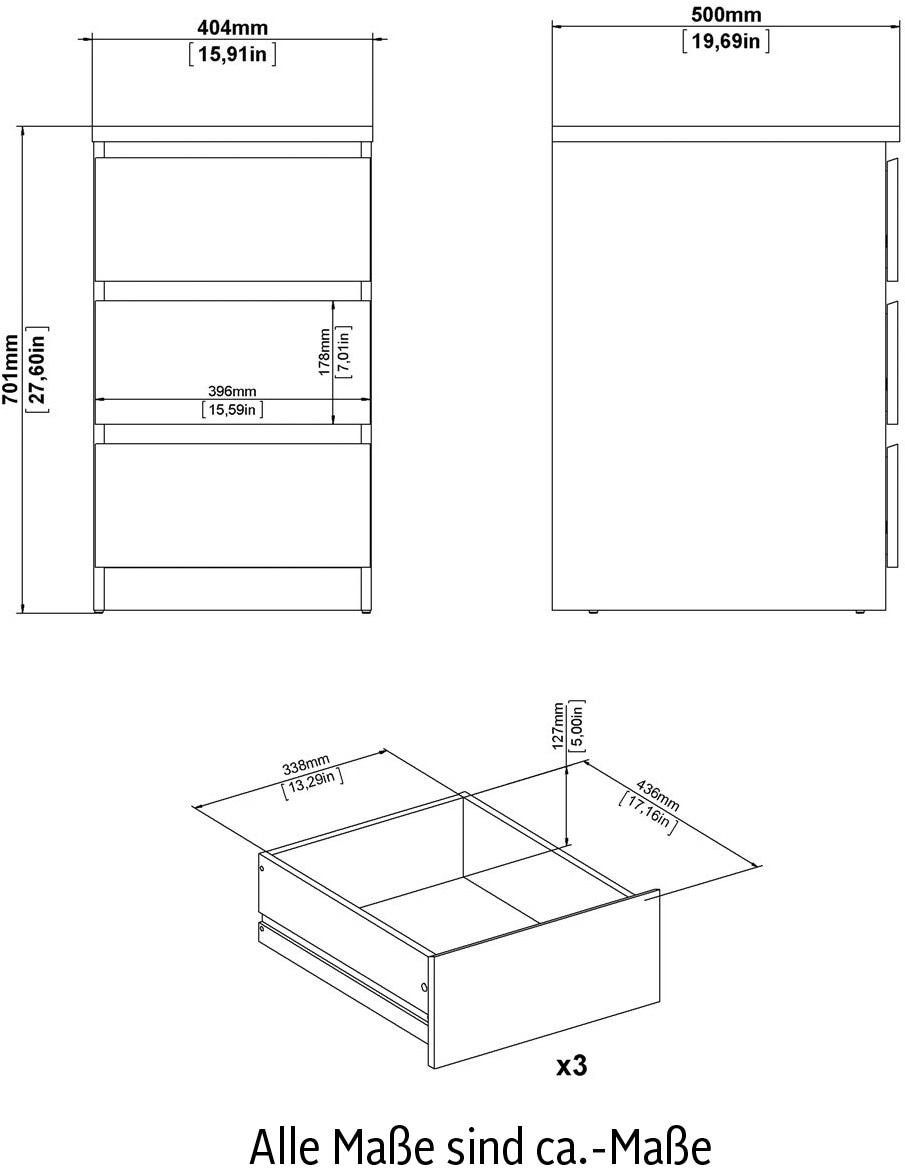 INOSIGN Kommode »Naia«, Elegante und modernes Sideboard mit 3 geräumigenSchubladen
