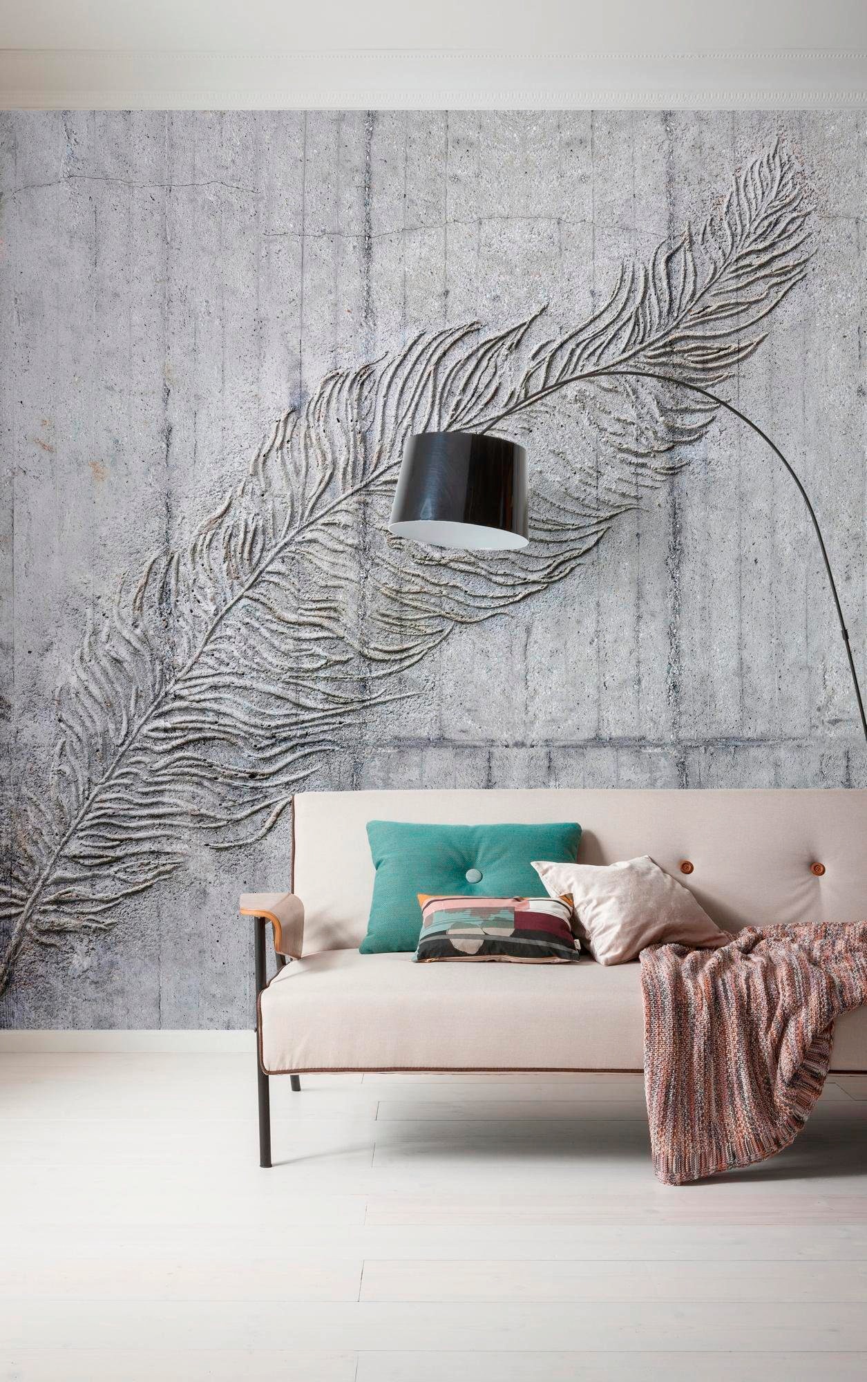 Komar Vliestapete »Digitaldruck Vlies - Betonfeder - Größe 300 x 250 cm«, bedruckt, Wohnzimmer, Schlafzimmer