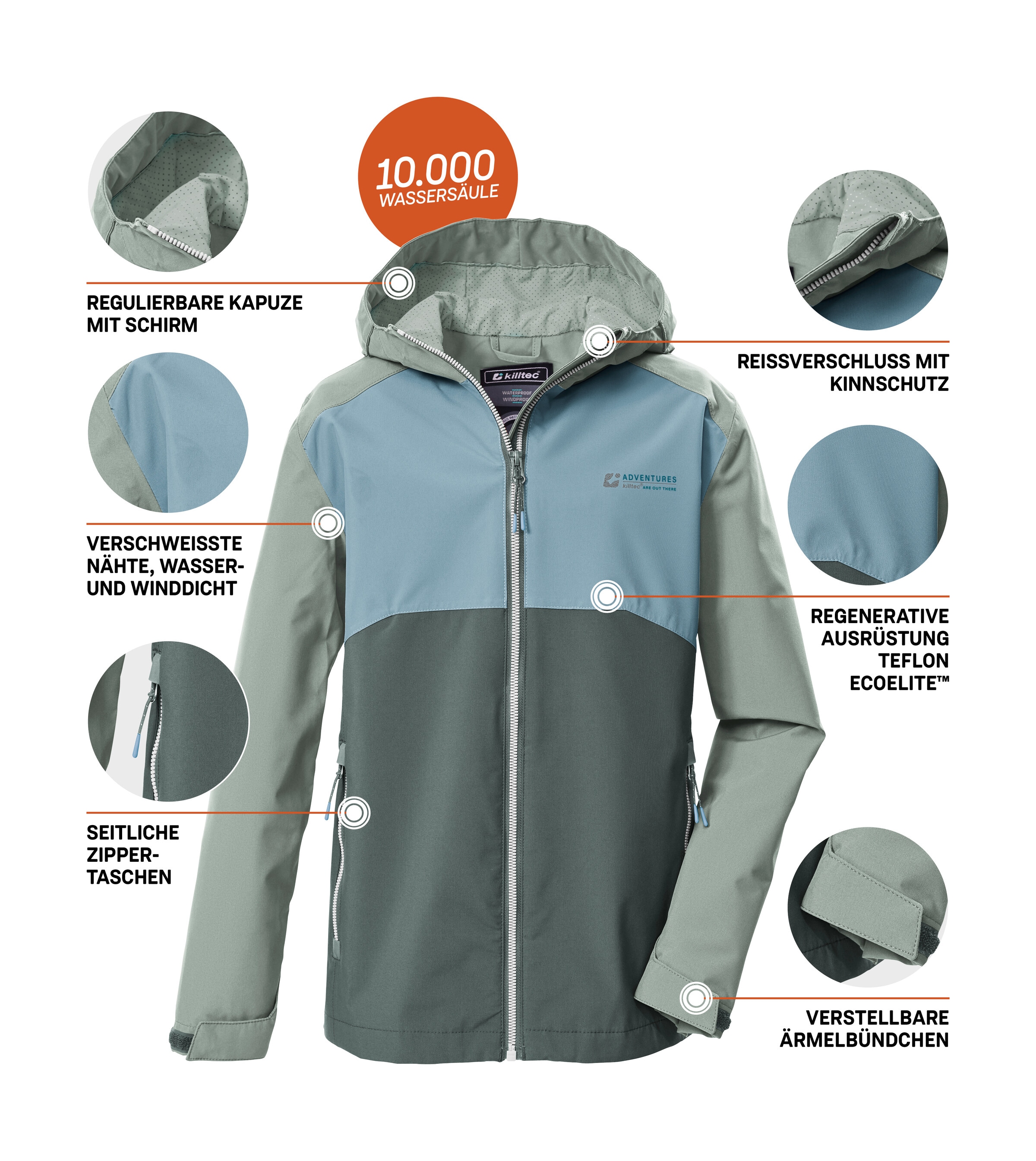Killtec Funktionsjacke »KOS 147 BYS JCKT« Kinderjacke, wasserdicht, Colourblock, Teflon EcoElite™ imprägniert