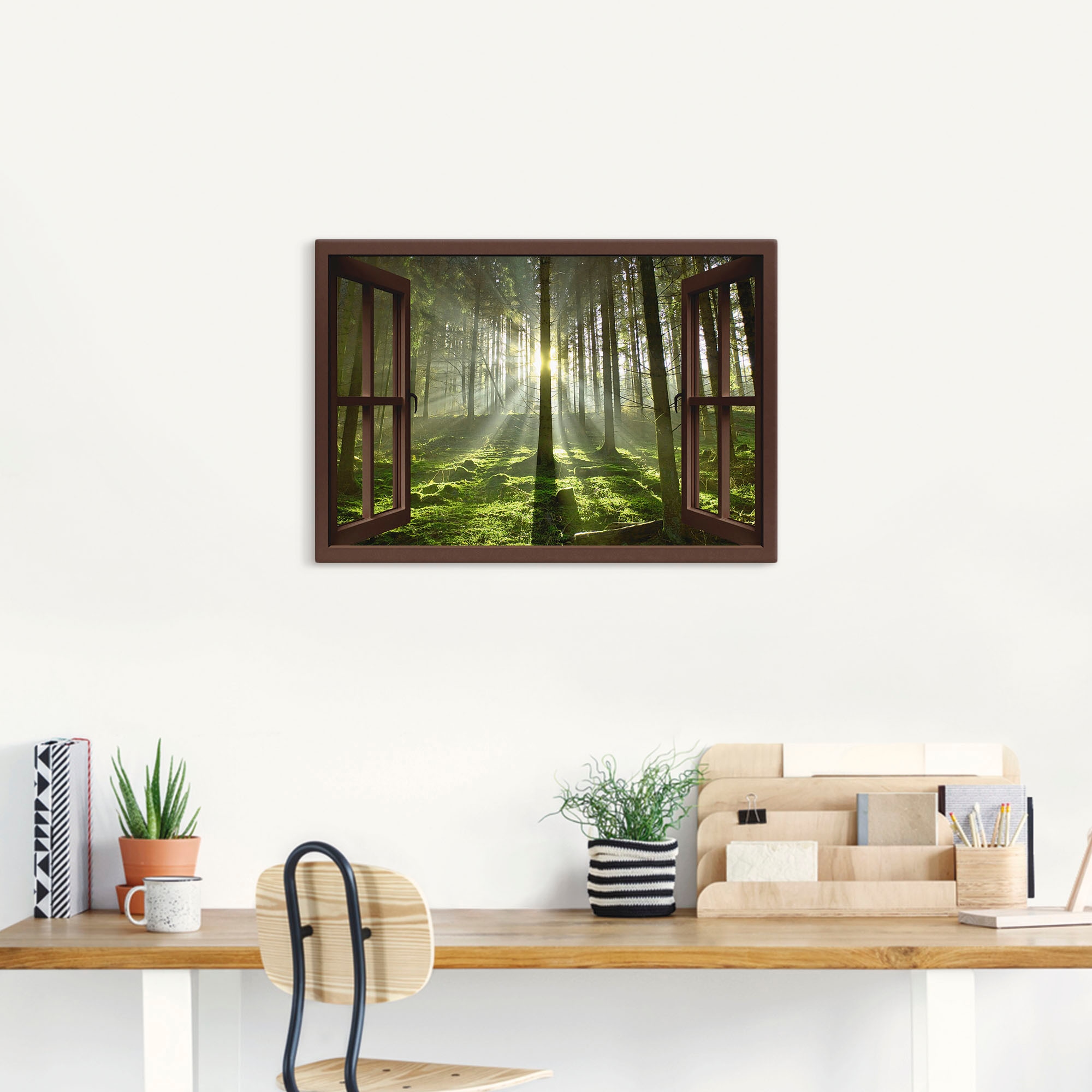 Artland Leinwandbild »Fensterblick - Wald im Gegenlicht, braun«, Fensterblick, (1 St.), auf Keilrahmen gespannt