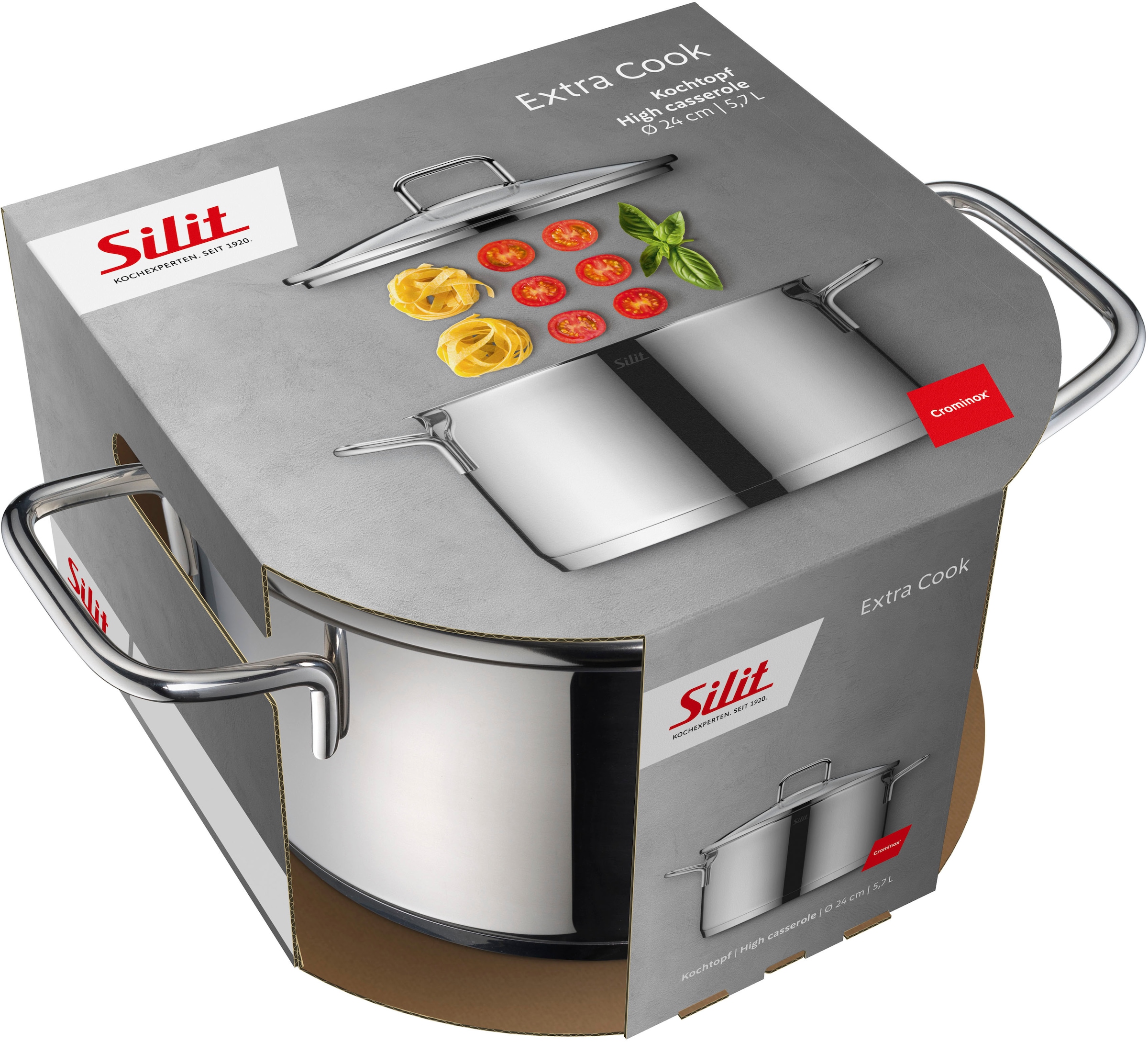 Silit Kochtopf »Extra Cook, mit Glasdeckel«, Edelstahl 18/10, (2 tlg.), SiliTherm Universalboden, induktionsgeeignet, spülmaschinengeeignet
