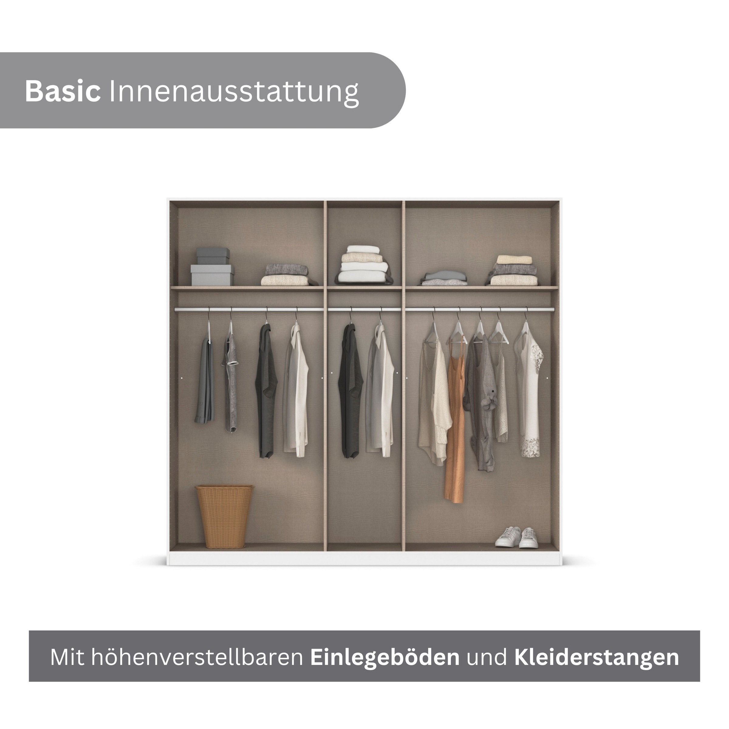 INOSIGN BY RAUCH Drehtürenschrank »Schlafzimmerschrank Kleiderschrank Schrank Garderobe FERRIS« In 3 Ausstattungen BASIC/CLASSIC/PREMIUM, Breiten 136/181/226/271 cm,  Mitteltüren mit hochwertigem Grauspiegel MADE IN GERMANY