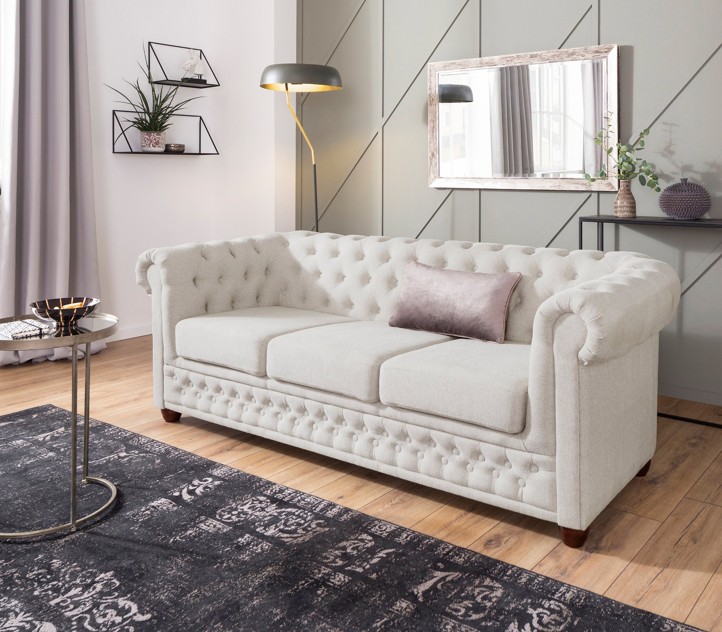 Home affaire Chesterfield-Sofa »New Castle«, mit hochwertiger Knopfheftung in Chesterfield-Design, B/T/H: 203/86/72