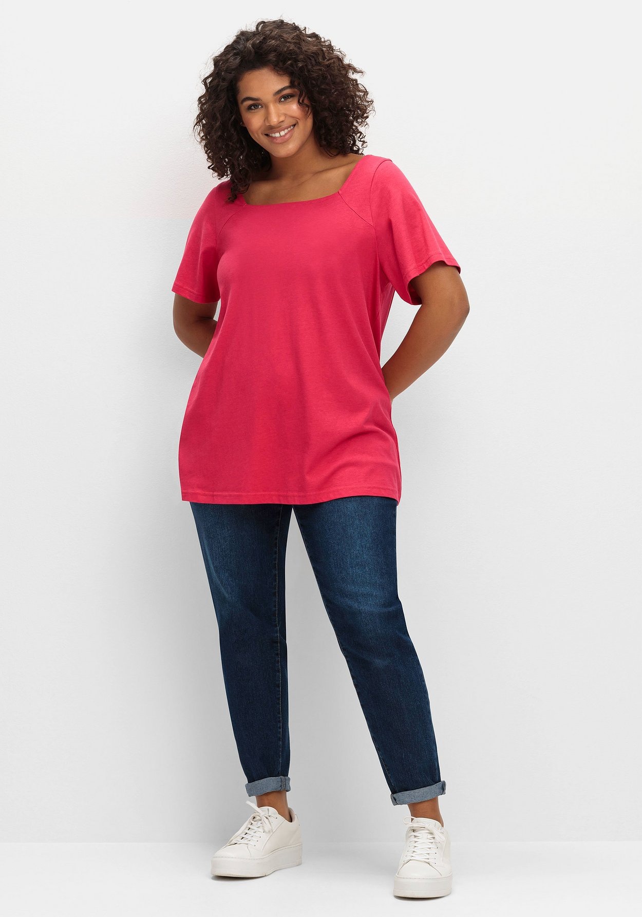 Sheego T-Shirt »Shirt mit Flügelärmeln und Karree-Ausschnitt«, mit Flügelärmeln und Karree-Ausschnitt