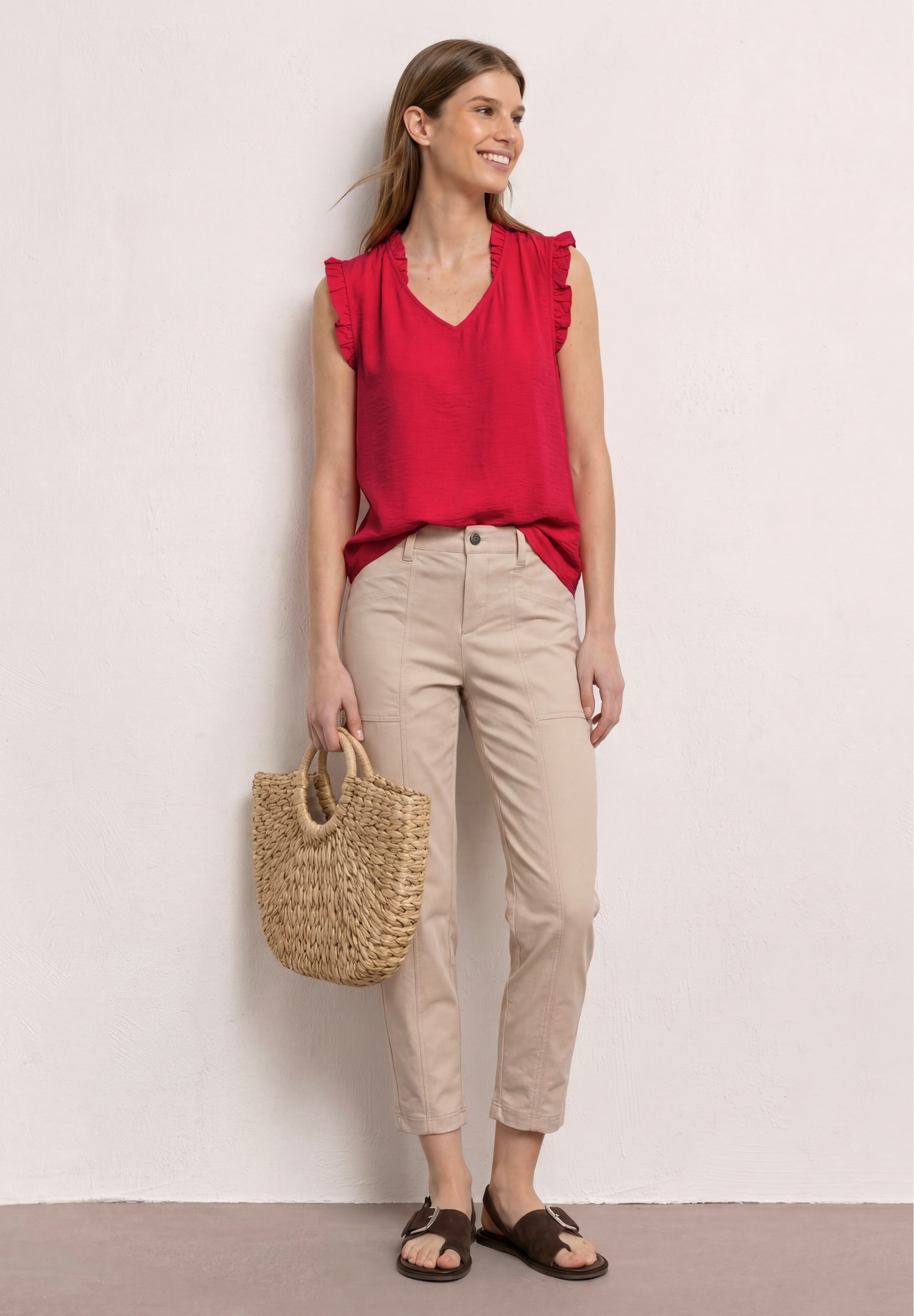 STREET ONE Rüschenbluse Sommertop mit V-Neck und Rüschen