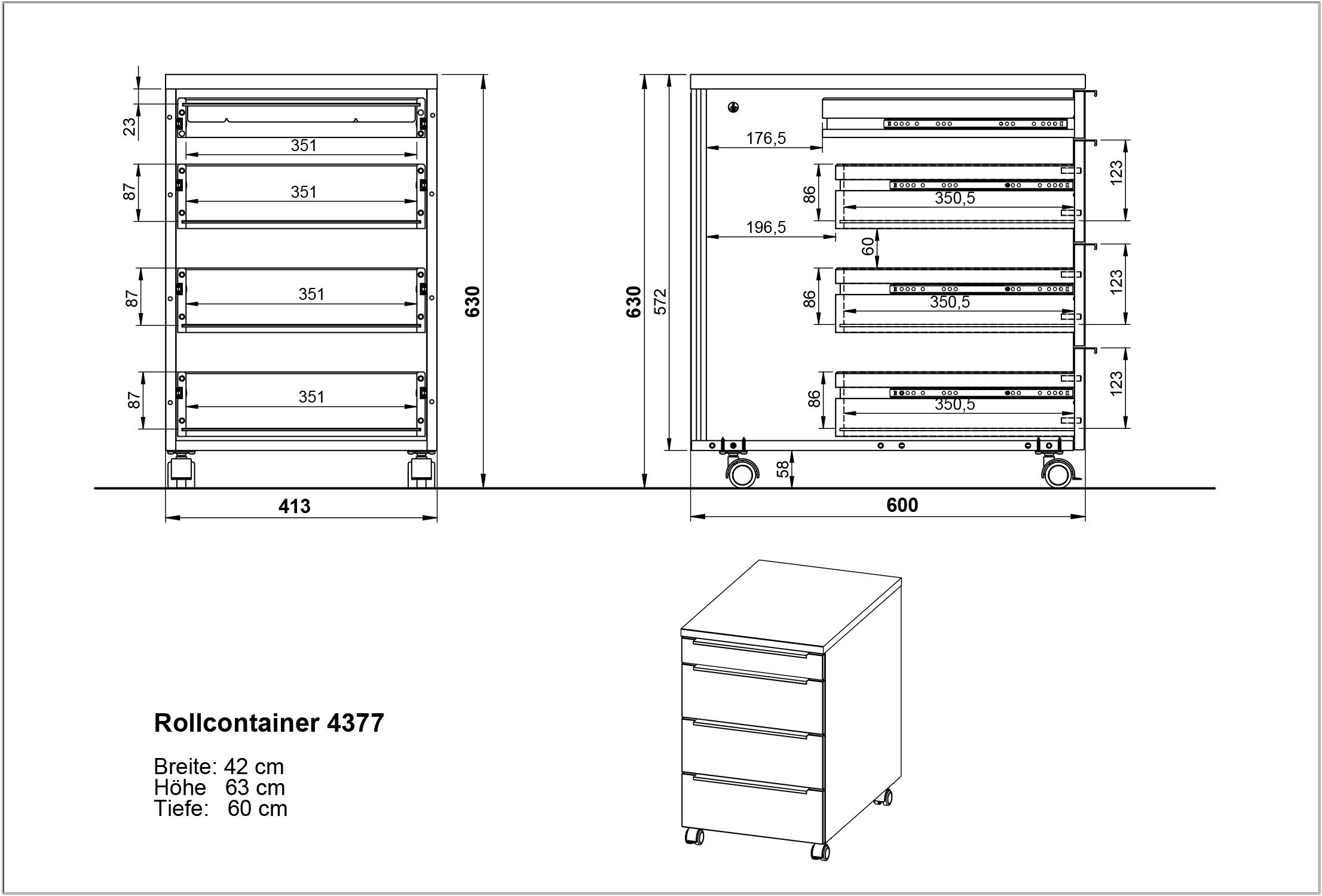 GERMANIA Rollcontainer »Mailand, mit 4 Schubladen, optional mit Schubladendämpfung,«, Utensilienfach, 42x63 cm, Made in Germany