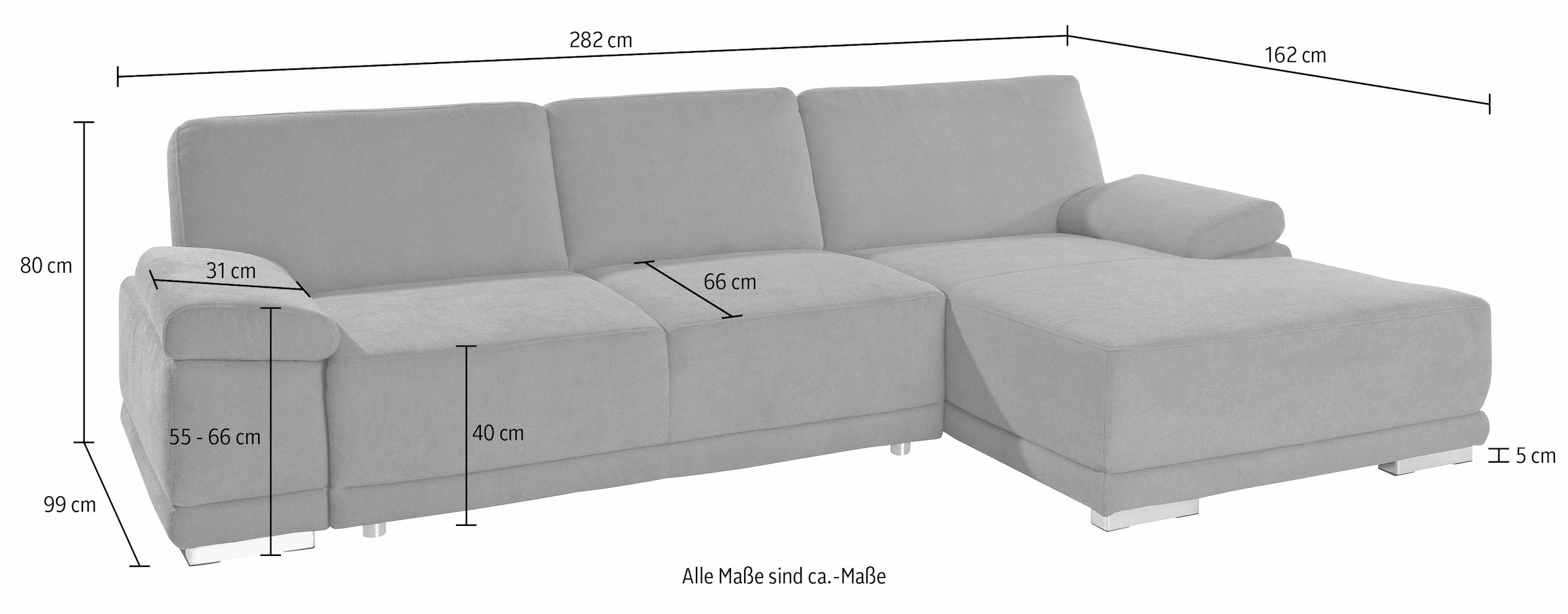 sit&more Ecksofa »Coria L-Form« mit XL-Recamiere, wahlweise mit Bettfunktion