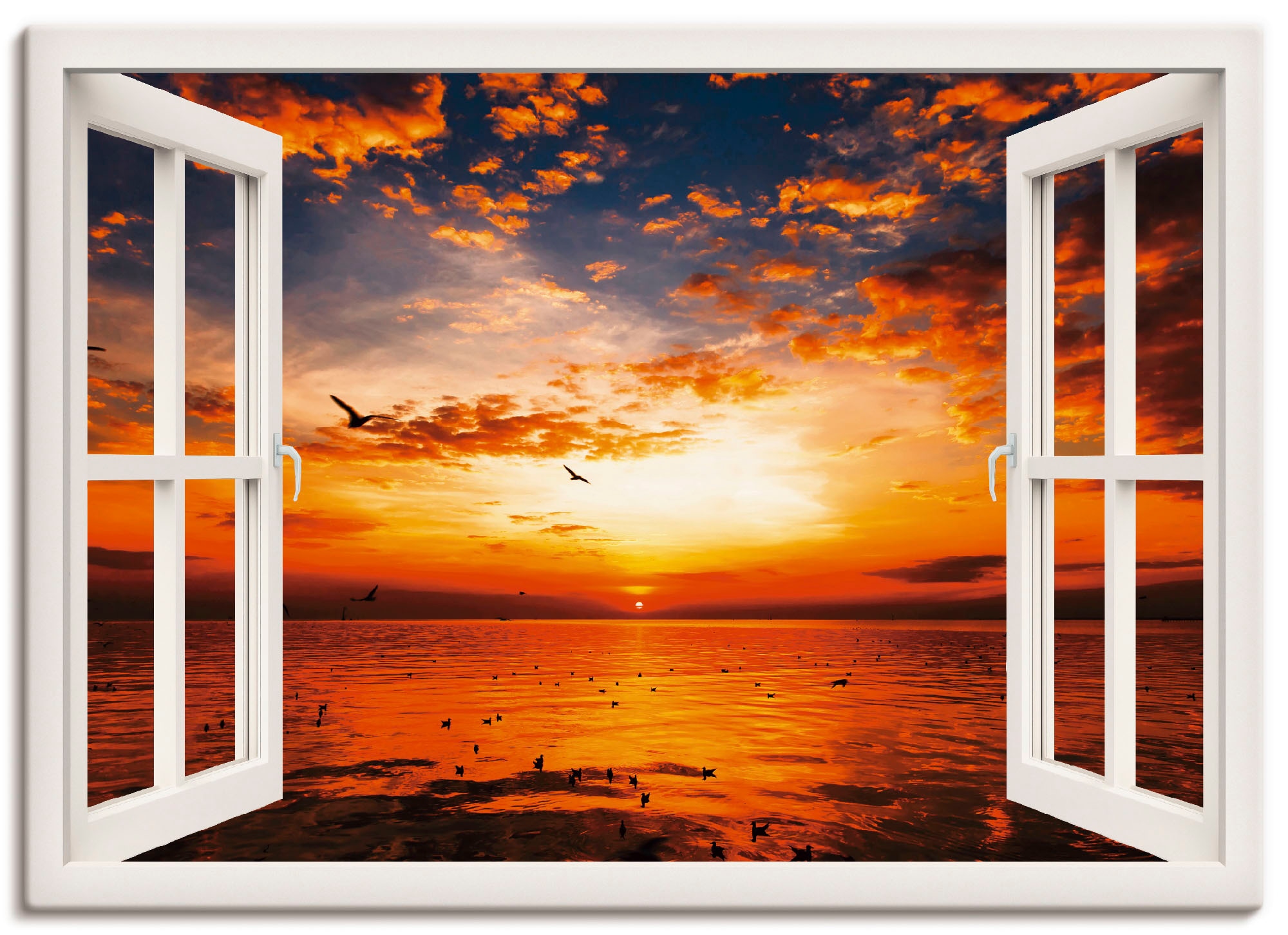 Fensterblick, als St.), versch. Poster Wandbild kaufen Sonnenuntergang Leinwandbild, Wandaufkleber (1 oder OTTO bei Artland »Fensterblick Strand«, Größen in am