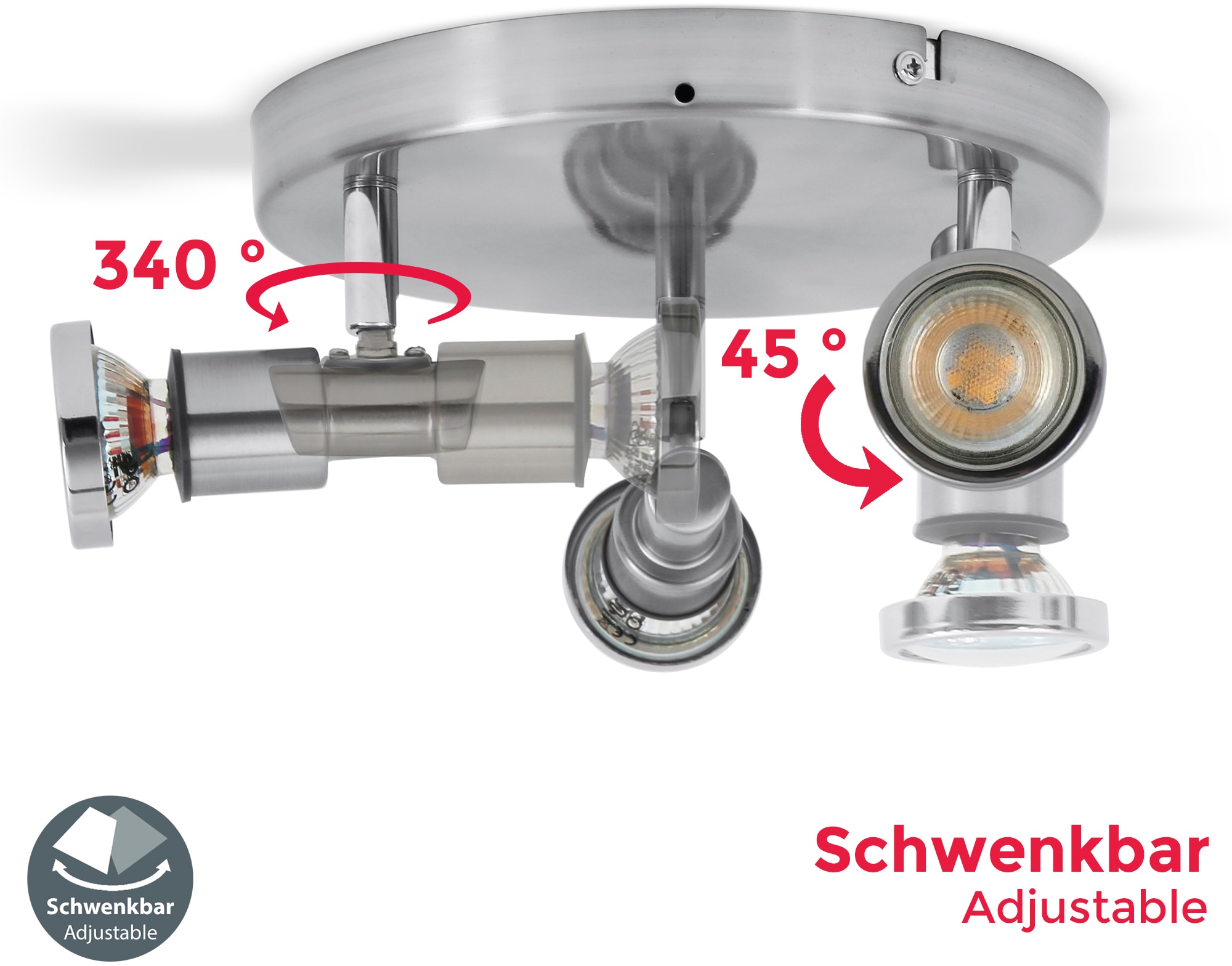 B.K.Licht LED Deckenspot, Schutzart IP44,, inkl. LED Leuchtmittel 3 x GU10, 5 Watt,  400lm, 3.000K,  Strahler dreh- und schwenkbar