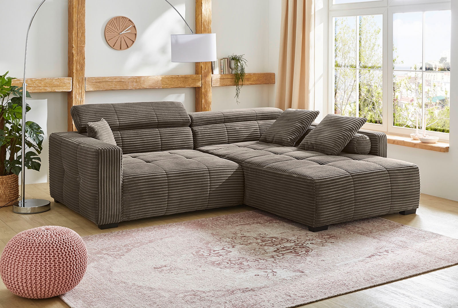 Jockenhöfer Gruppe Ecksofa »Severino L-Form im Big-Sofa-Style«, mit Kopfteilverstellung, rechts/links montierbar, Wellenfederung