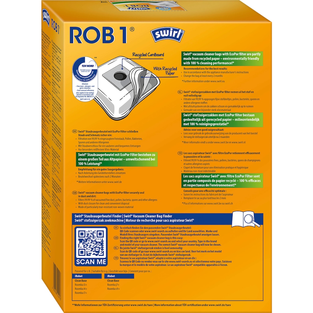 Swirl Staubsaugerbeutel »ROB 1®«, (Packung)