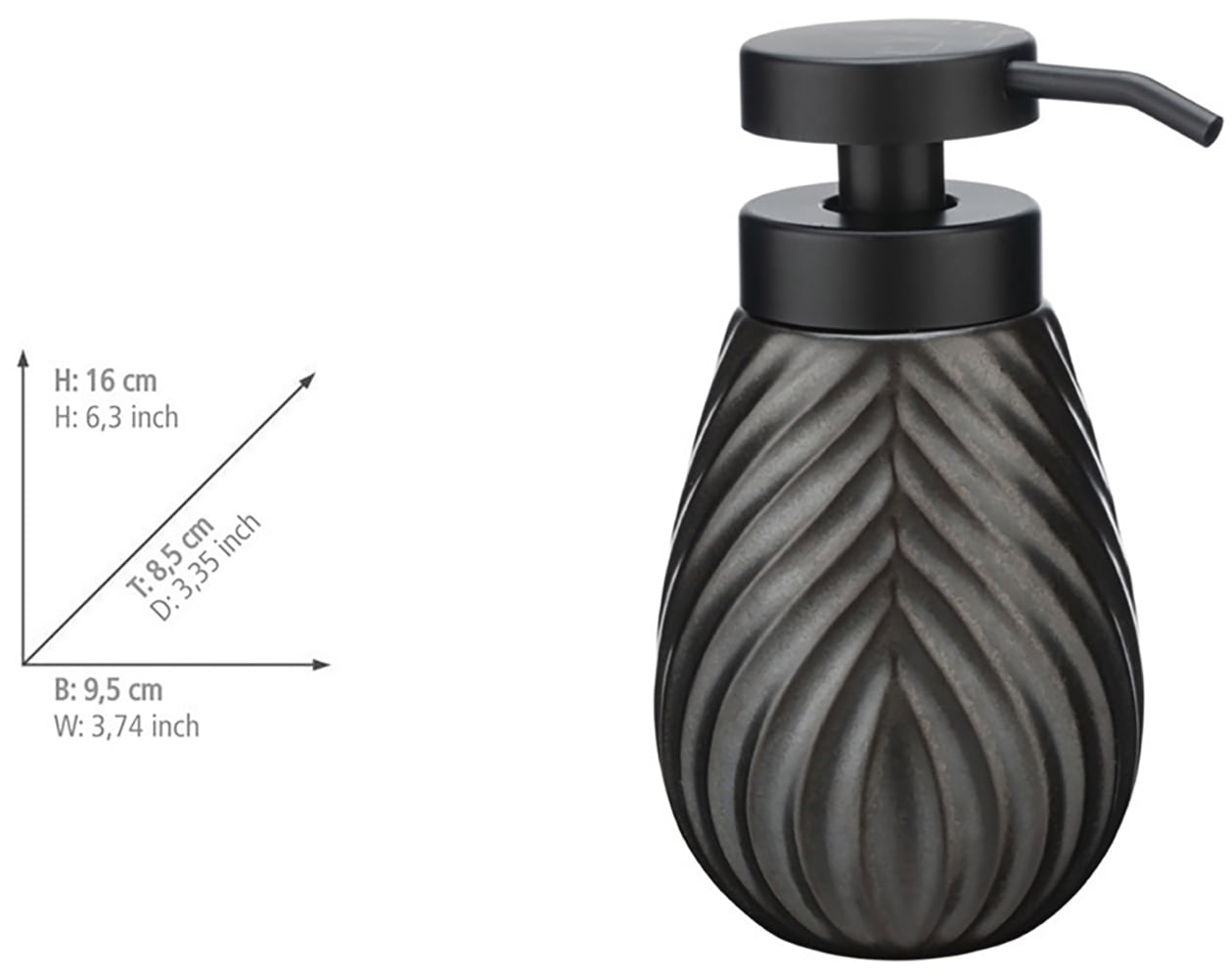 WENKO Badaccessoire-Set »Modell Idro Anthrazit«, (2 tlg.), Seifenspender und Zahnputzbecher aus Keramik, Linien-Struktur