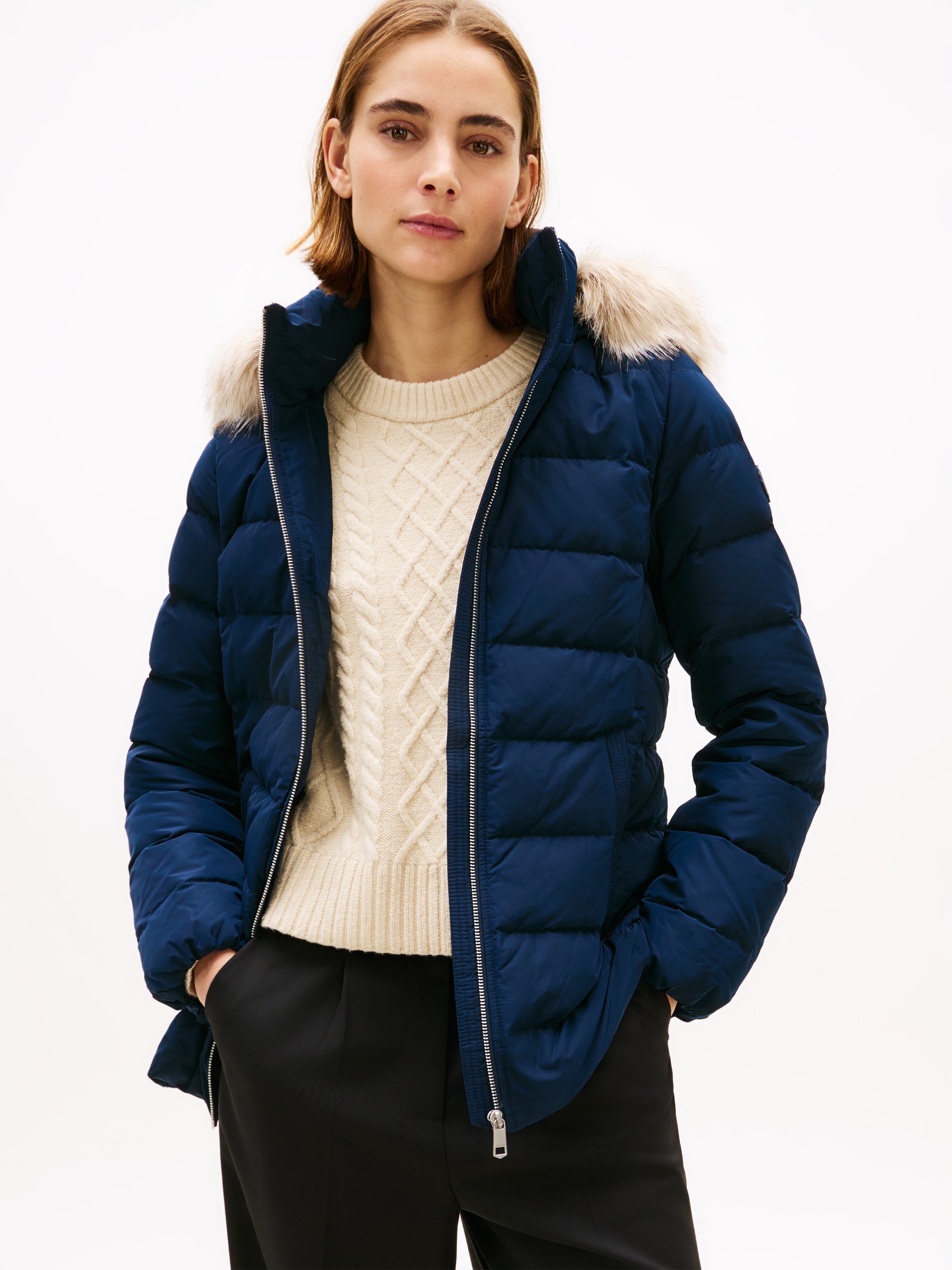 Tommy Hilfiger Steppjacke »MW DOWN SLIM JACKET WITH FUR« mit Kapuze mit Fellimitat