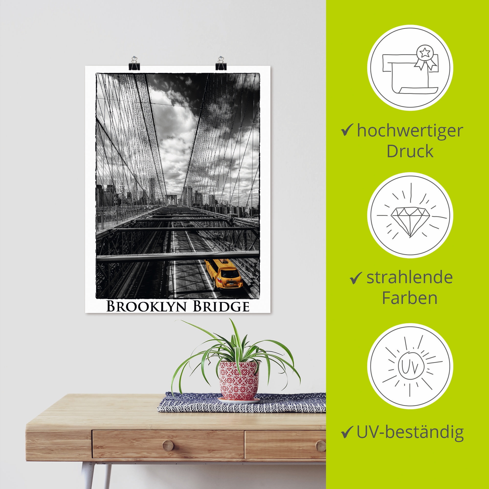 Artland Poster »New York Brooklyn Bridge«, Brücken, (1 St.), als Leinwandbild, Wandaufkleber oder Poster in versch. Größen