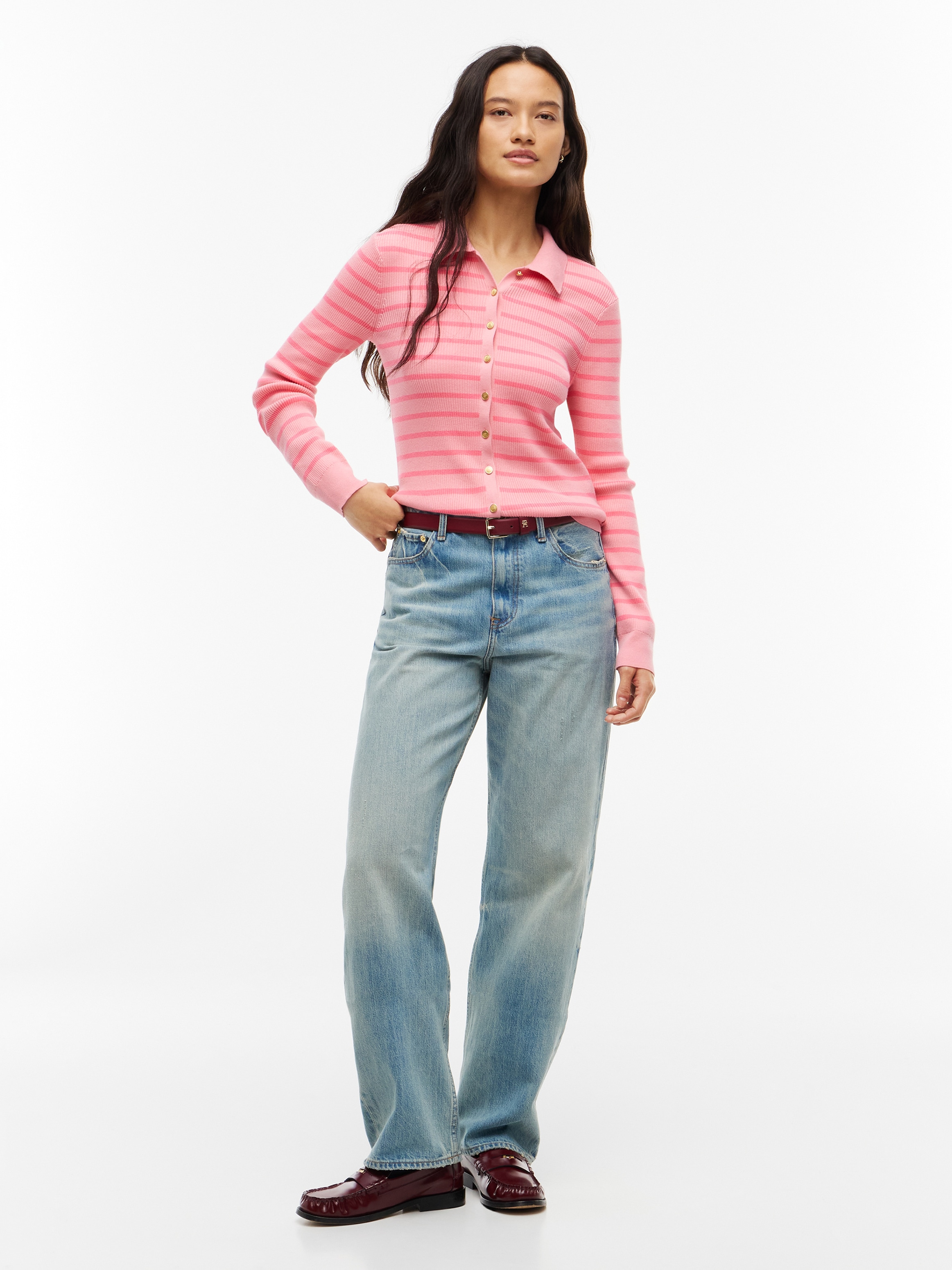 Tommy Hilfiger Strickjacke »FINE GG LS POLO-NK CARDIGAN« Baumwollmischung, Polokragen