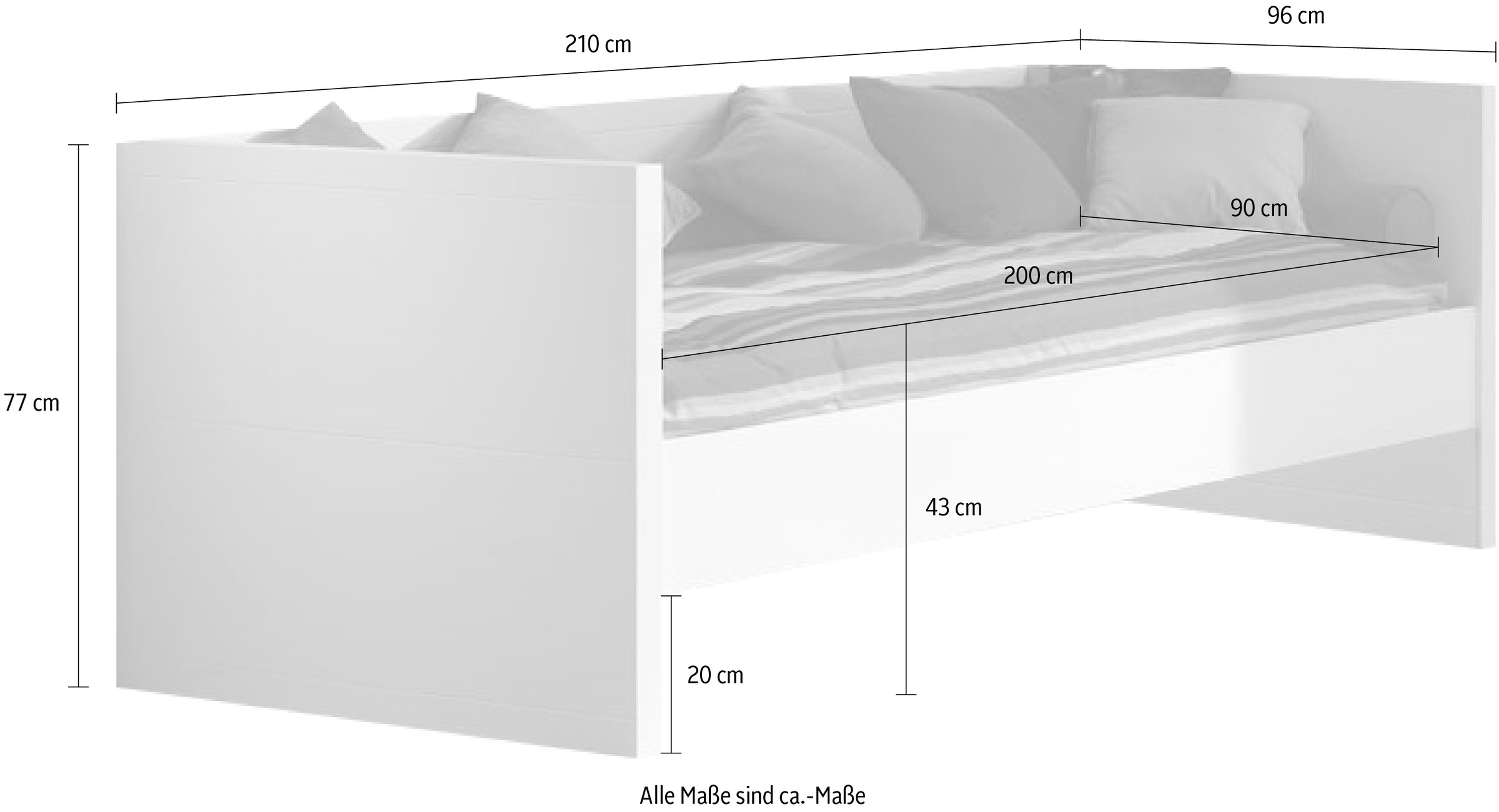 Vipack Einzelbett, (Made in Europe), mit gradliniger Optik und Liegefläche 90x200 cm, Weiß lackiert