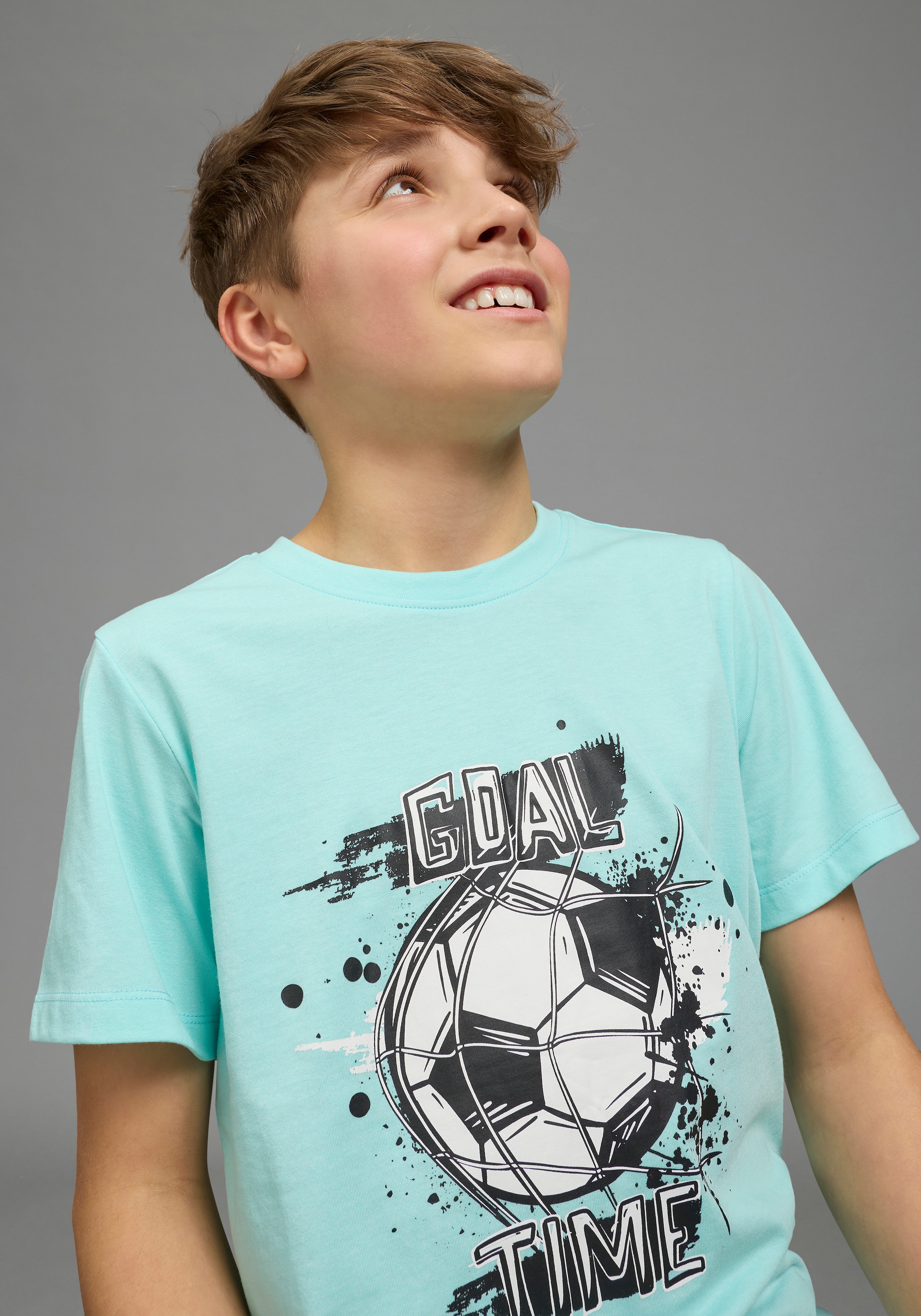 KIDSWORLD T-Shirt »Shirt mit Fußballmotiv: GOAL TIME« für Jungen, Kurzarm, Rundhalsausschnitt