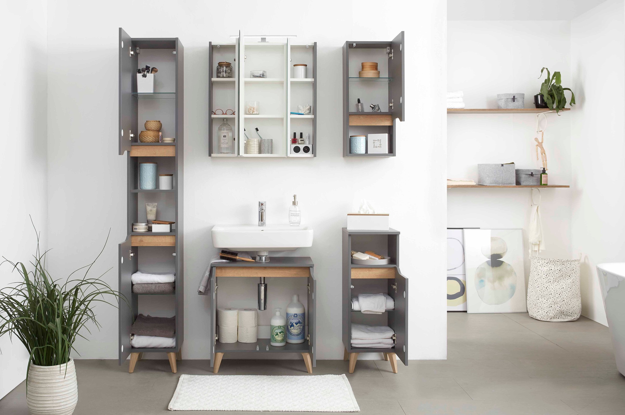 Saphir Hängeschrank »Quickset Wand-Badschrank 30 cm breit mit 1 Tür, 1 offenes Fach«, Badezimmer-Hängeschrank inkl. Türdämpfer, grifflos