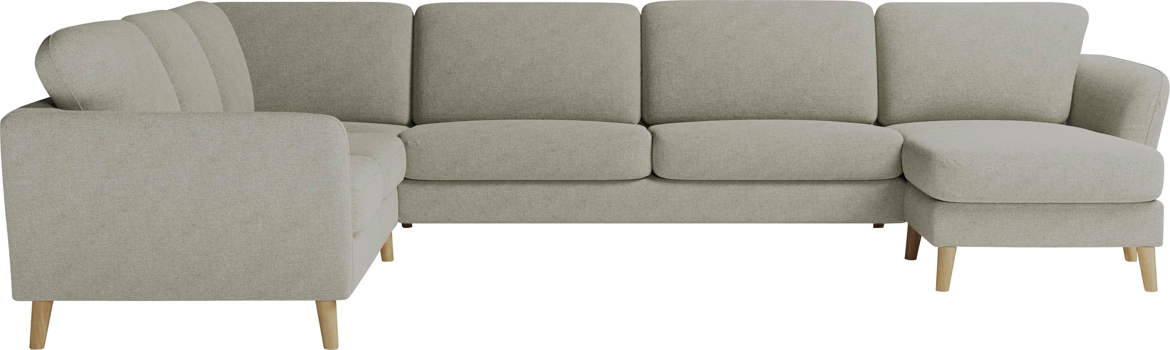 Home affaire Wohnlandschaft »MARSEILLE XXL 349cm, U-Form, Ottomane rechts/links wählbar« Massivholzbeine Eiche, Landhausstil, Wellenunterfederung