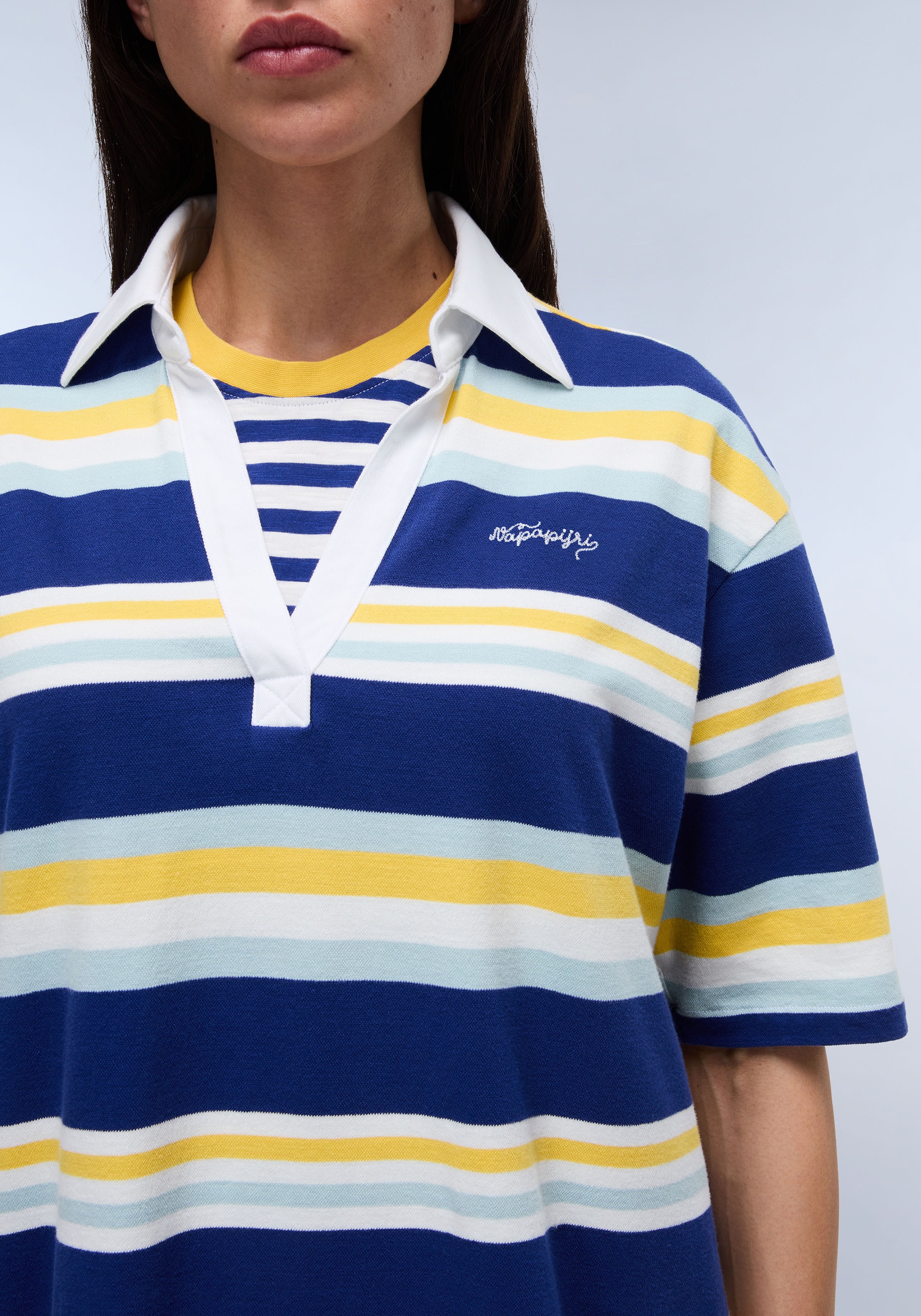 Napapijri Kurzarmshirt »E-ETE SS W STRIPE SA8«, Mit V-Ausschnitt