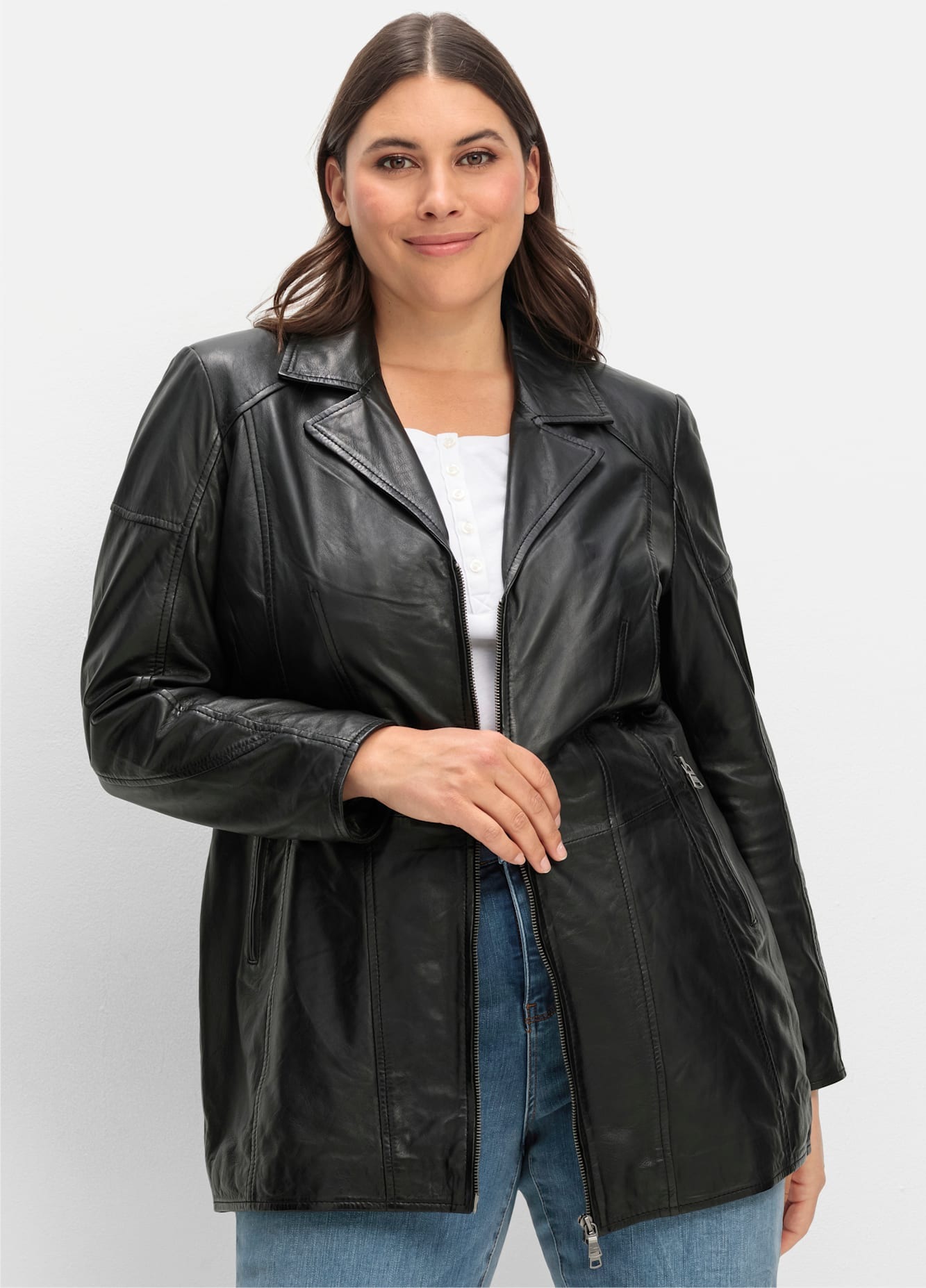 Sheego Lederjacke, ohne Kapuze