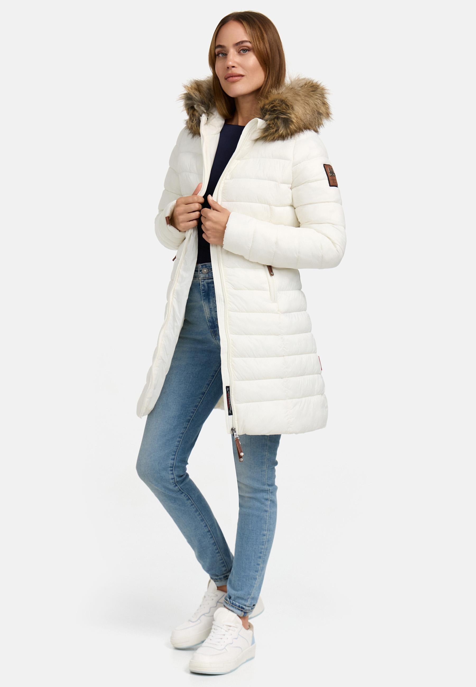 Marikoo Steppmantel »Steppmantel Rose-Stepp«, zeitloser Winterparka mit großer Kunstfellkapuze