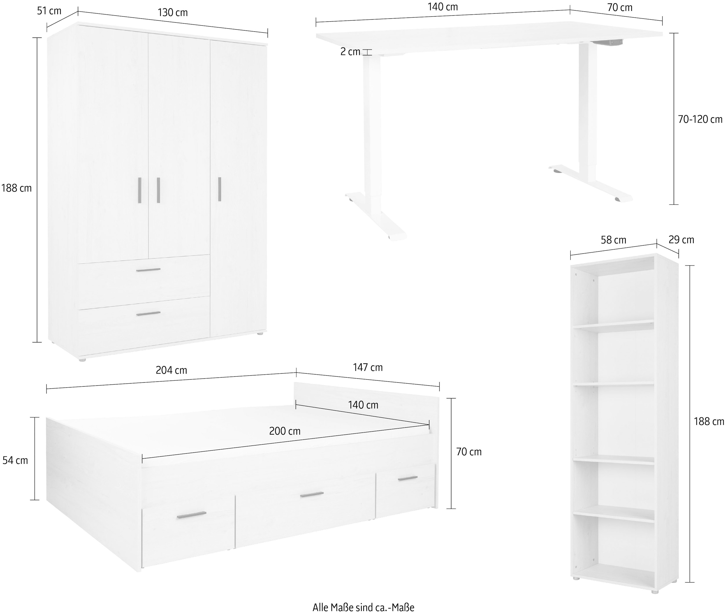 arthur berndt Jugendzimmer-Set »Jugendzimmer-Set »Mathea« 4-teilig«, (Set, 4 tlg.), Schreibtisch stufenlos elekrisch höhenverstellbar