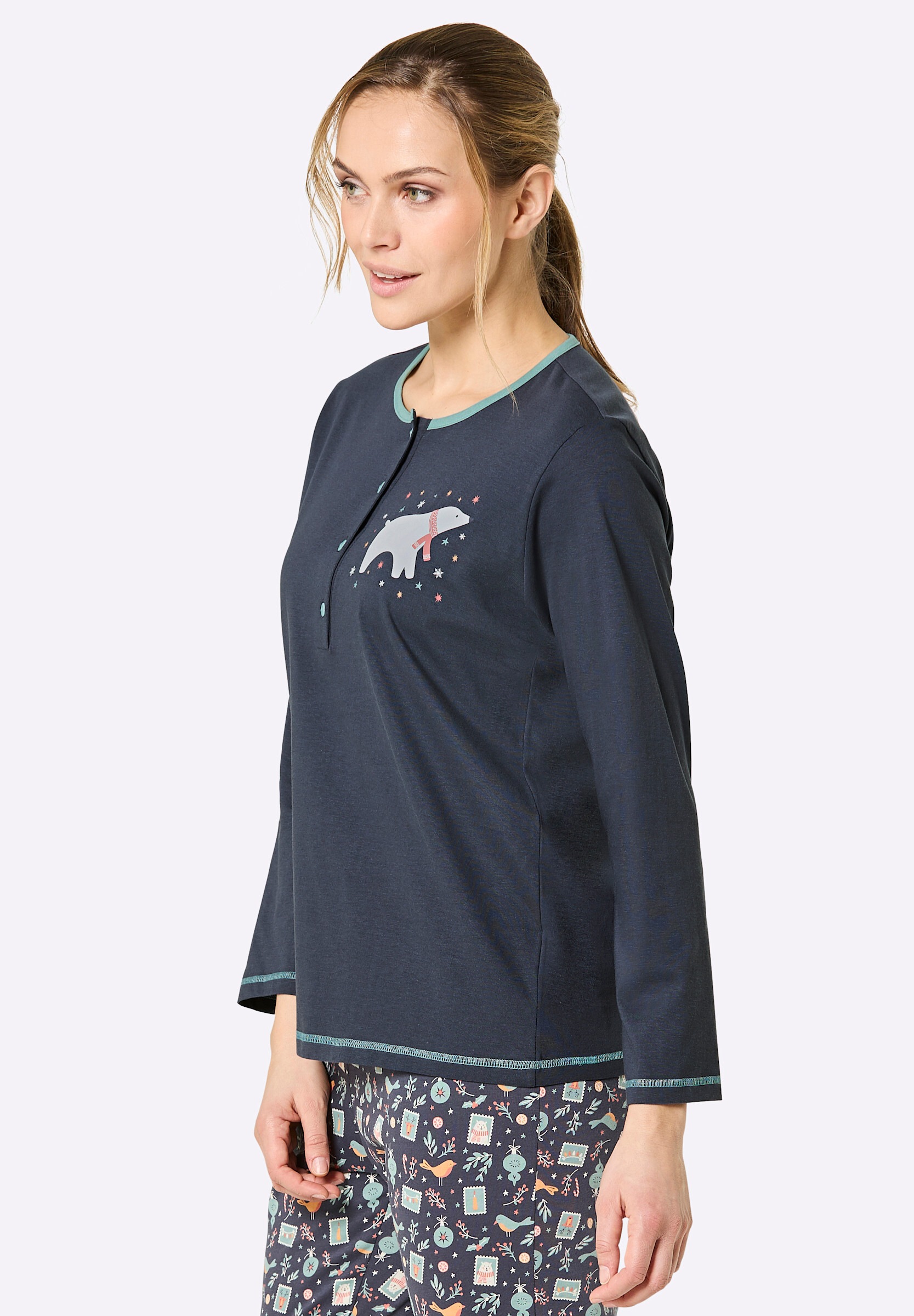 comtessa Schlafanzug »Schlafanzug-Shirt Schlafanzugshirt mit kontrastfarbigen Ziernähten« 1 Stk.