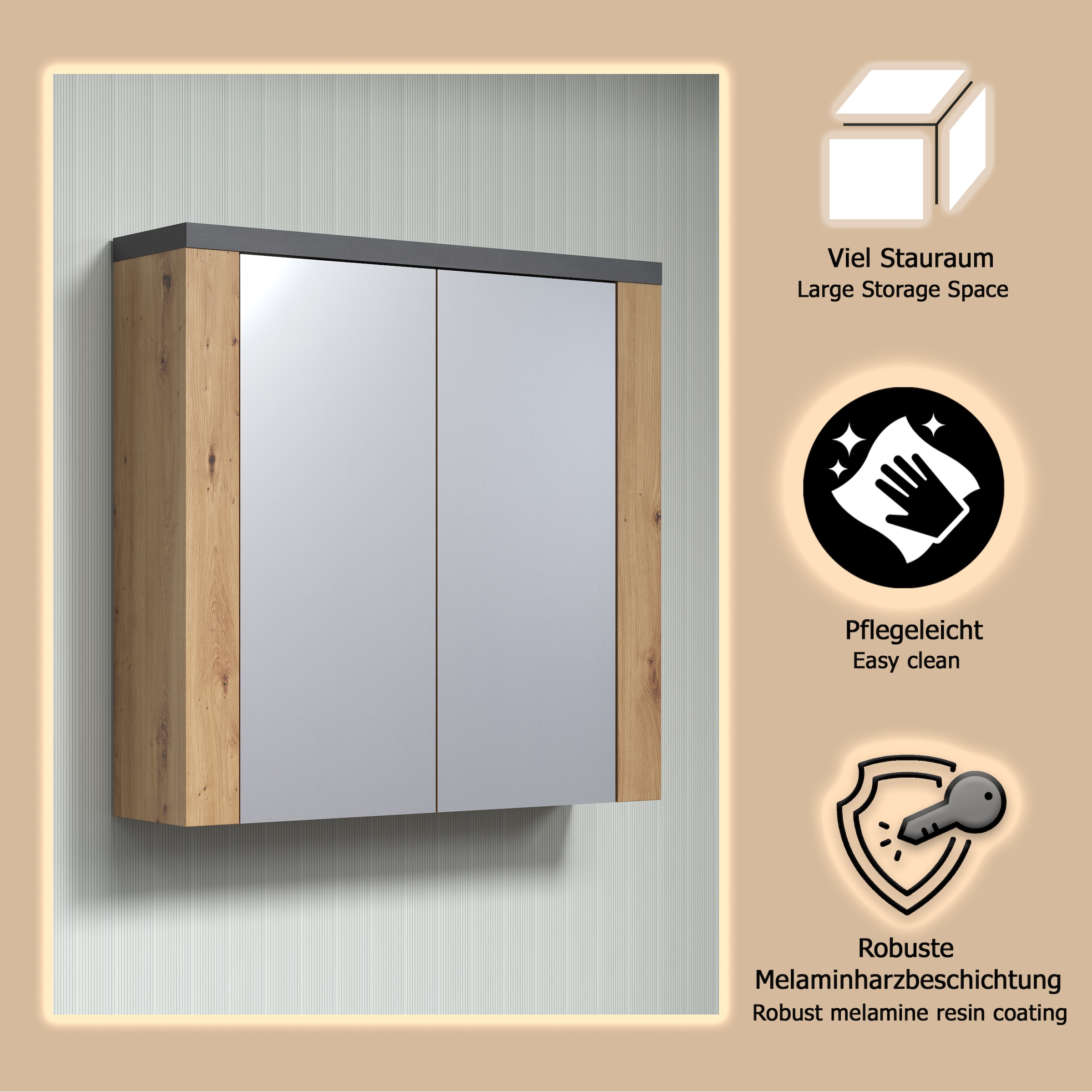 welltime Spiegelschrank »Ambres«, Badspiegel in matter Echtholzoptik - Maße (B/T/H) 79/20/78 cm