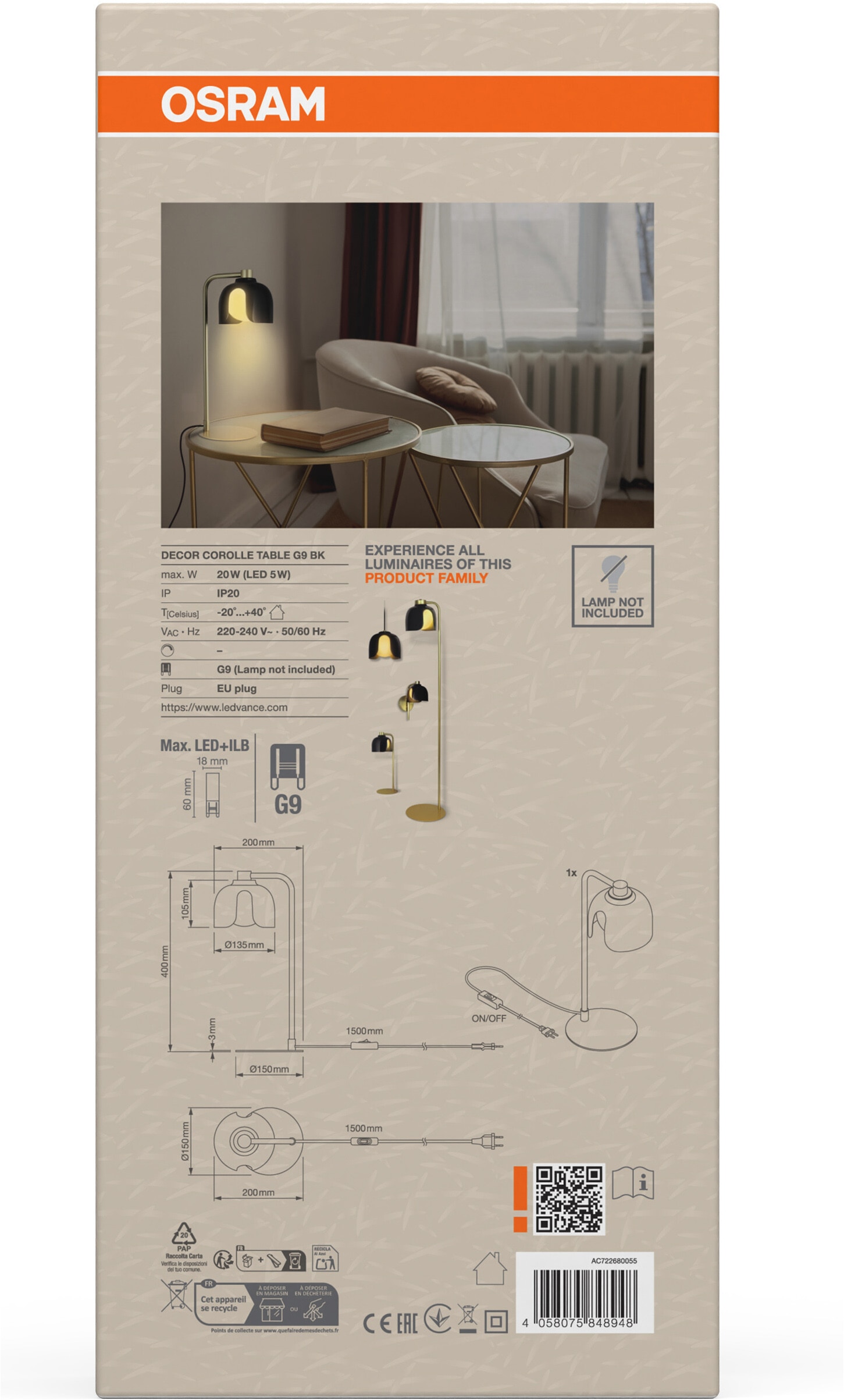Osram Tischleuchte »Decor Corolle« G9 1 Stk. Fassung G9, Stahl und Glas