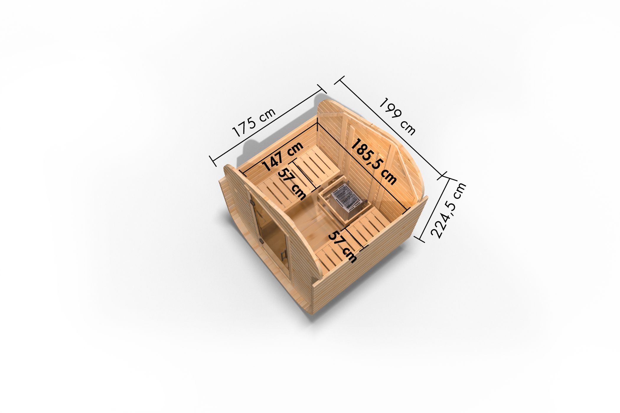 Karibu Fasssauna »"Asymmetrisch 1" SET, naturbelassen, mit Ofen 9 kW« aus hochwertiger nordischer Fichte