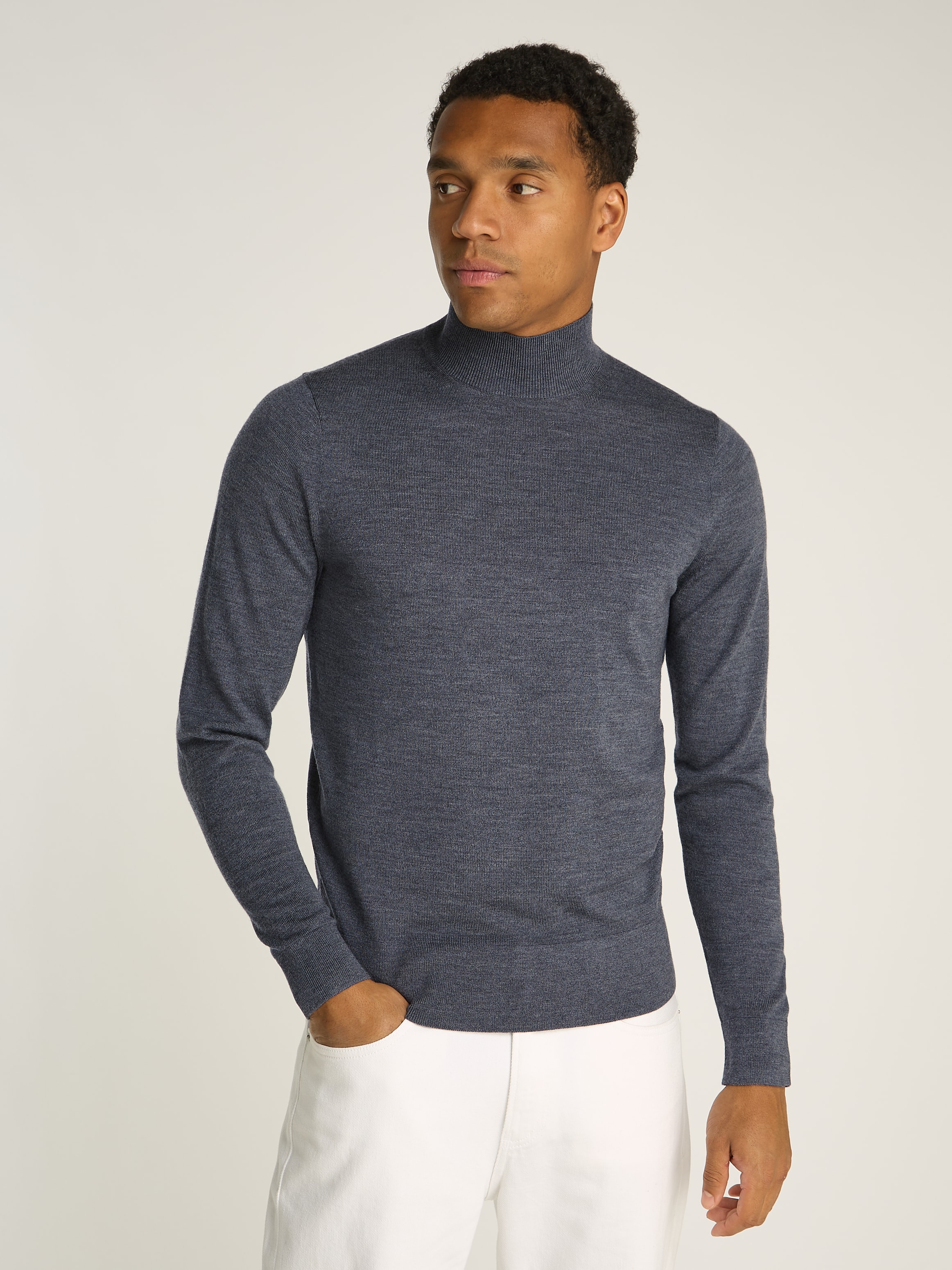Calvin Klein Rollkragenpullover »MERINO MOCK NECK SWEATER«, mit Markenlabel