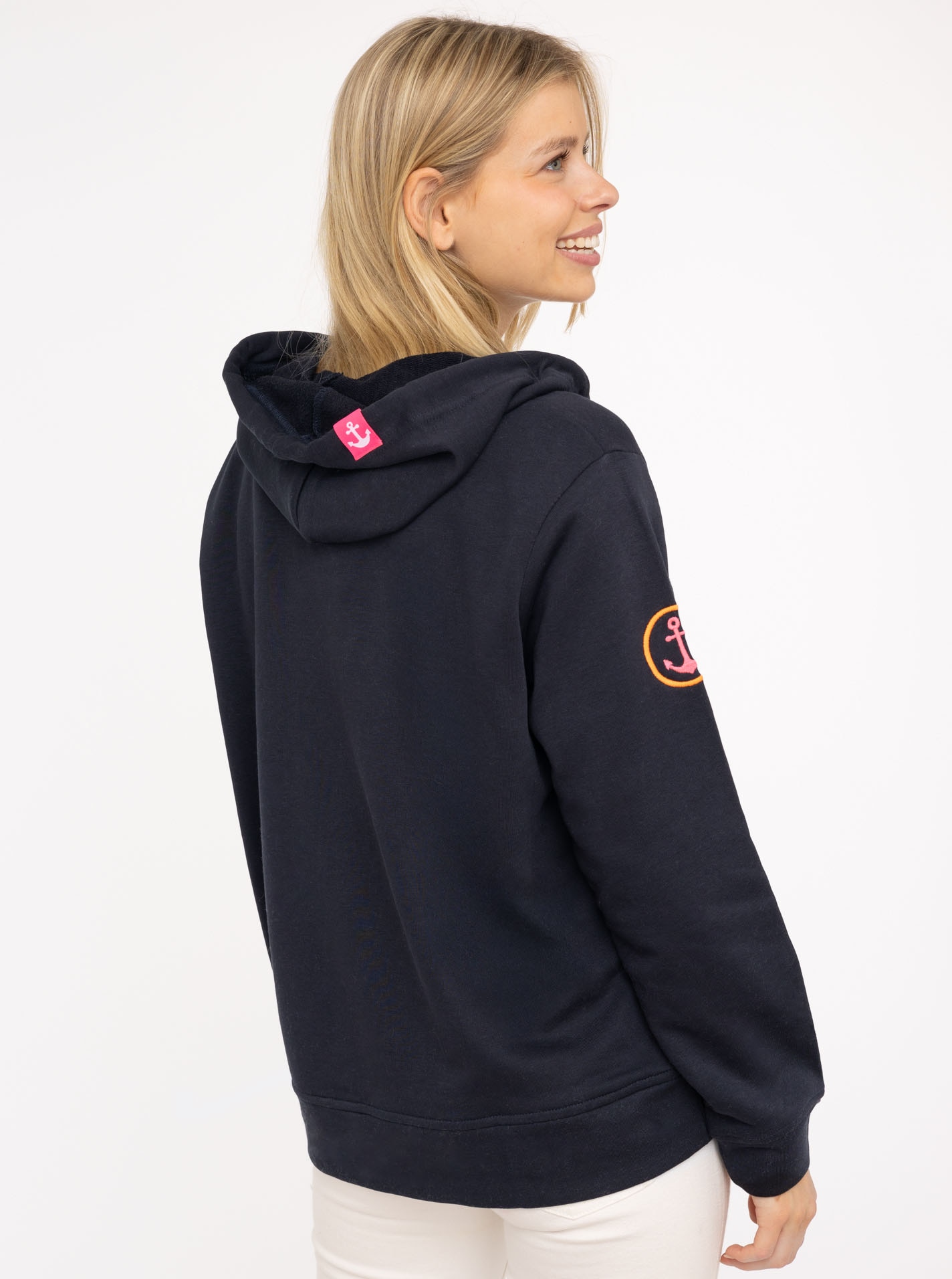Zwillingsherz Hoodie »"Moin Moin Moin"«, V-Ausschnitt, mit bunter MOIN Stickerei und Anker