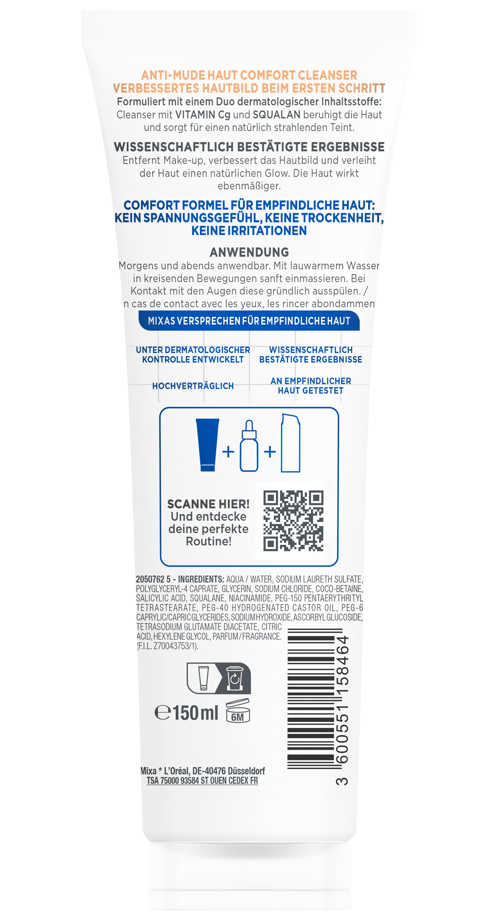 Mixa Gesichts-Reinigungsfluid »Mixa Anti-Müde Haut Comfort Cleanser« entfernt überschüssigen Talg, entfernt Hautschüppchen